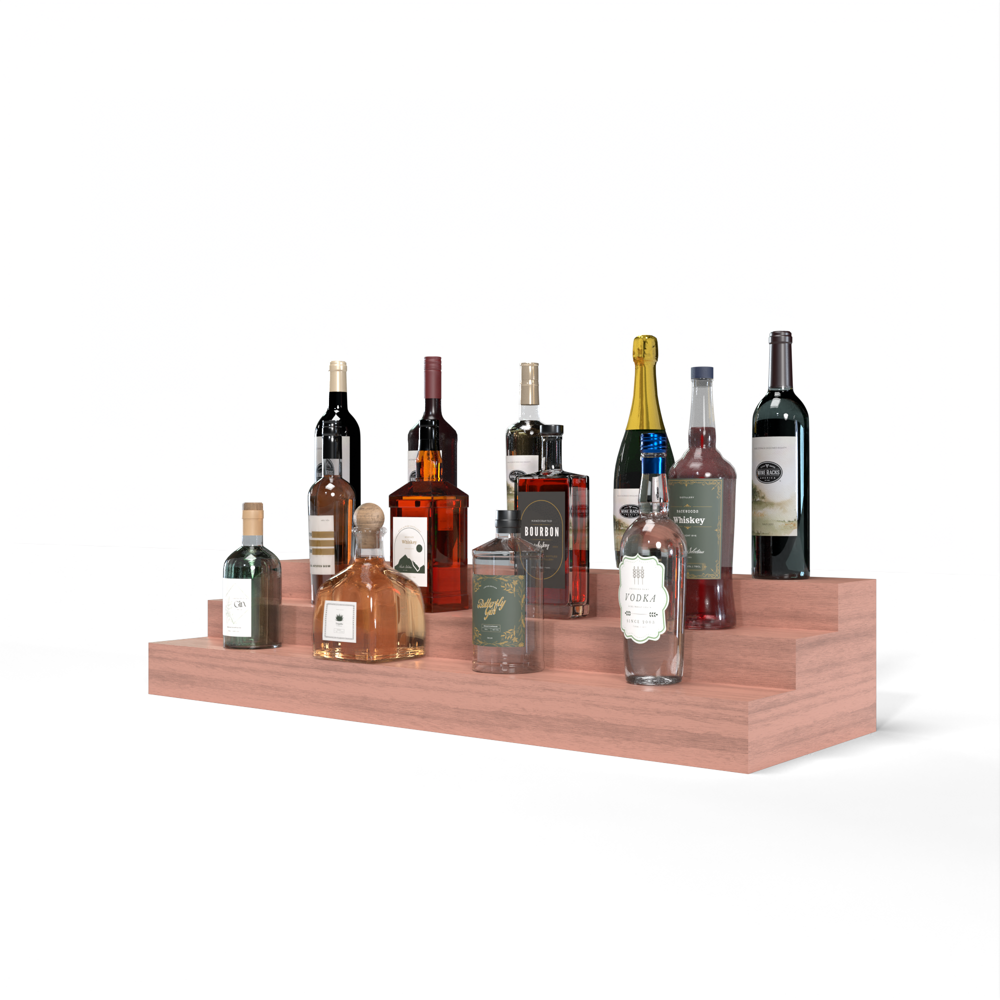 Liquor Riser, 3 Riser 8 Column in Grand Mahogany Unstained with WineSafe™ Satin Sealant