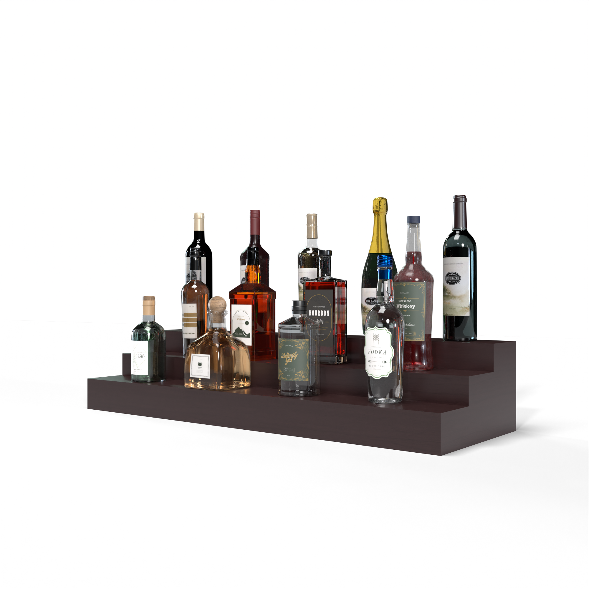 Liquor Riser, 3 Riser 8 Column in Grand Mahogany Walnut stained with WineSafe™ Satin Sealant