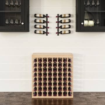 Wine Room Essentials Bundle - 64 Bottle Tabletop x Helix Wine Rack in Matte Black Metal in Ponderosa Pine Unstained with WineSafe™ Satin Sealant