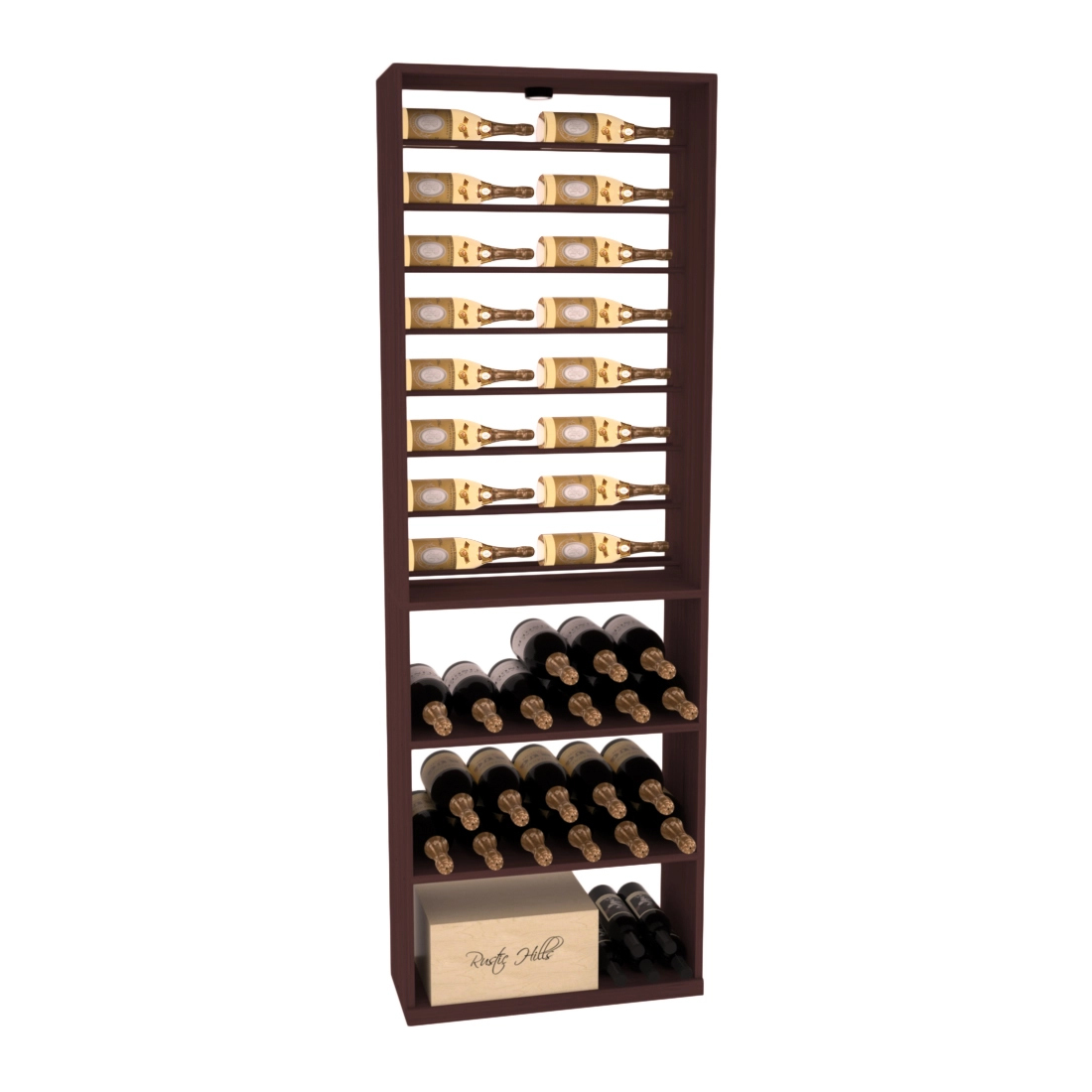 Retail Horizontal Bottle Display in Grand Mahogany Walnut stained without WineSafe™ Satin Sealant