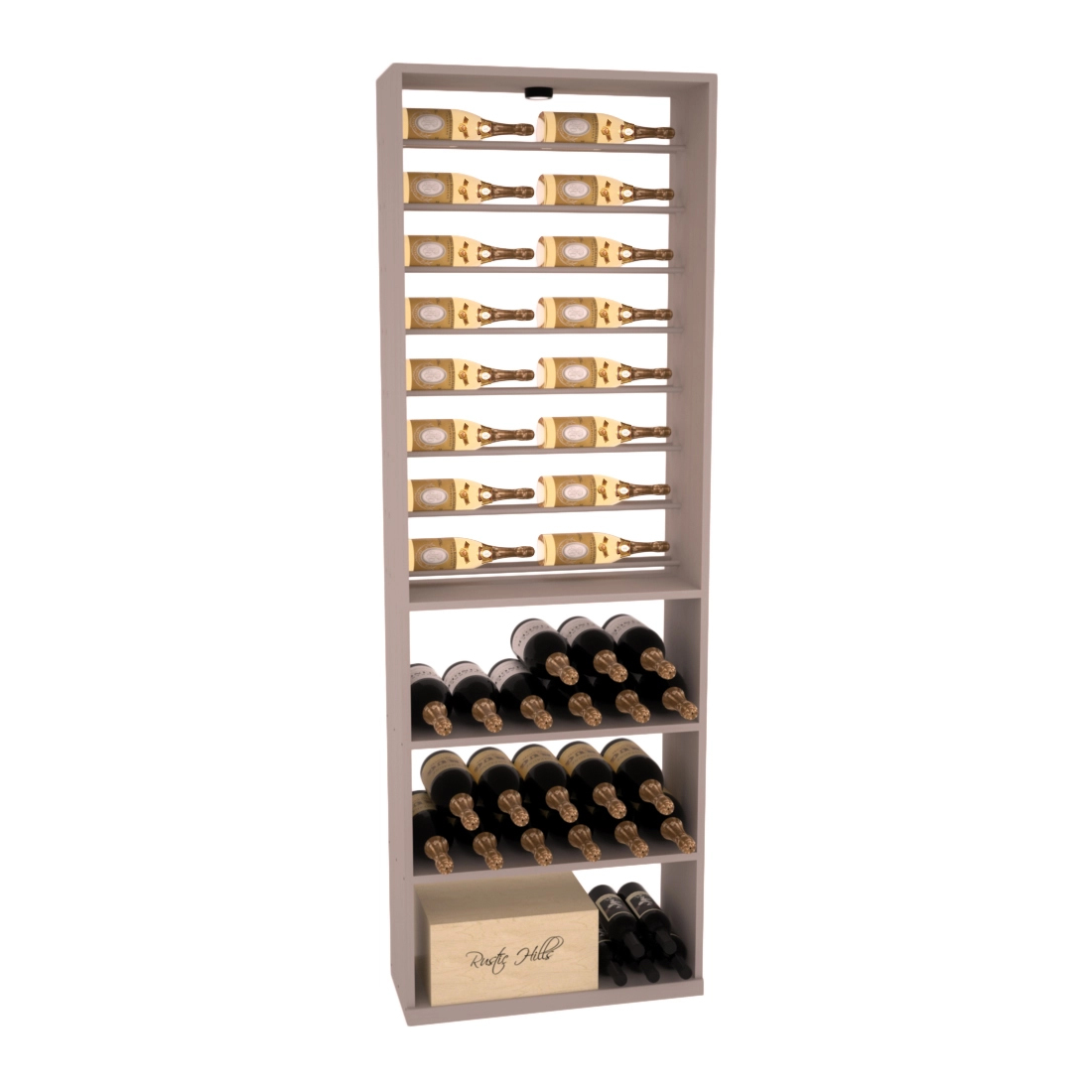 Retail Horizontal Bottle Display in Grand Mahogany Greywash stained without WineSafe™ Satin Sealant
