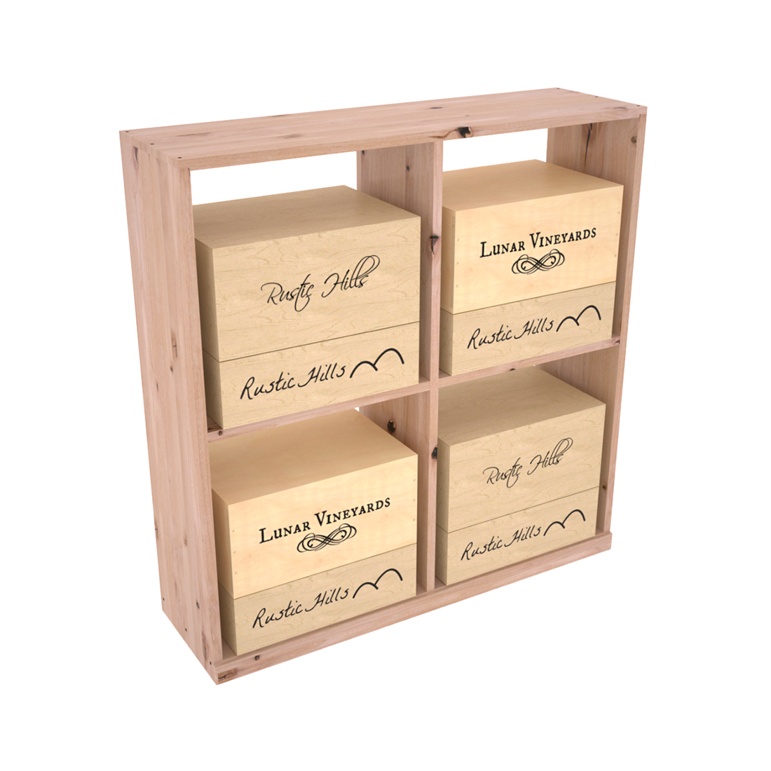 Retail Open Bin Base Display in Knotty Alder Unstained with WineSafe™ Satin Sealant