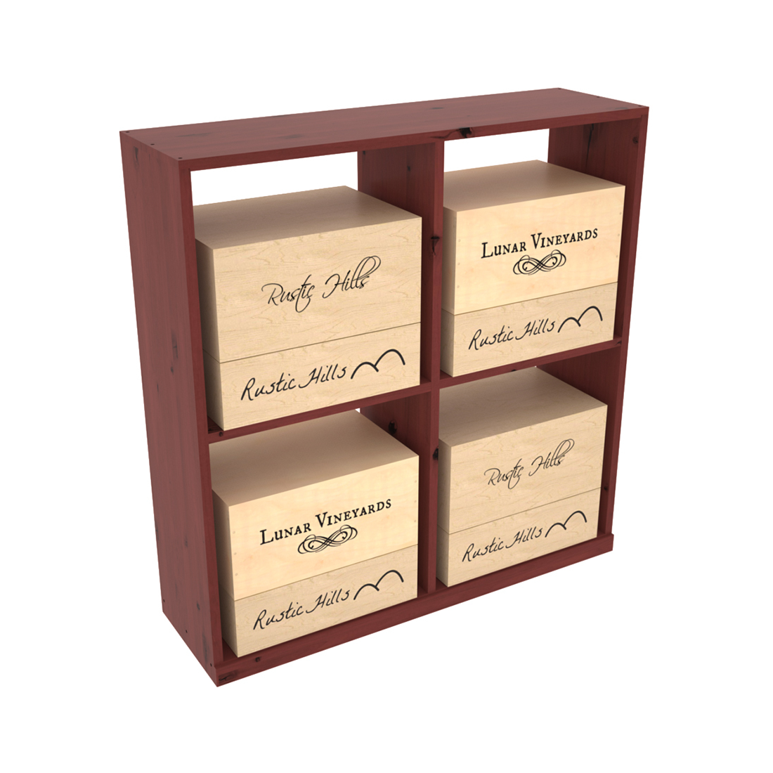 Retail Open Bin Base Display in Knotty Alder Cherry stained with WineSafe™ Satin Sealant