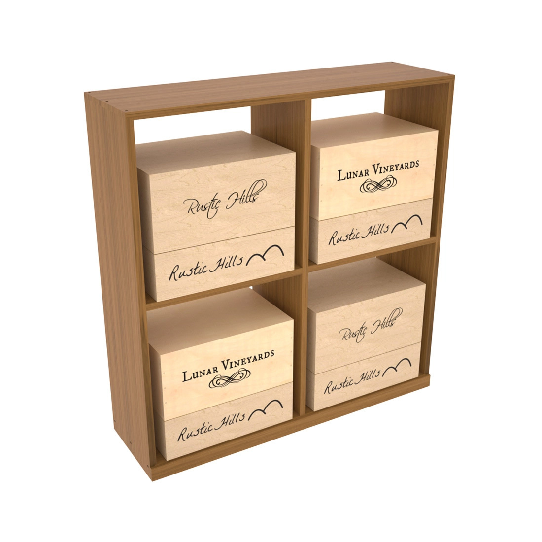 Retail Open Bin Base Display in Grand Mahogany Oak stained with WineSafe™ Satin Sealant
