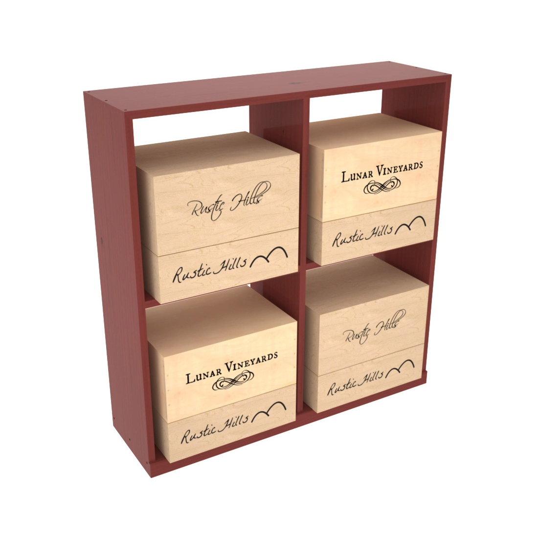 Retail Open Bin Base Display in Ponderosa Pine Cherry stained with WineSafe™ Satin Sealant