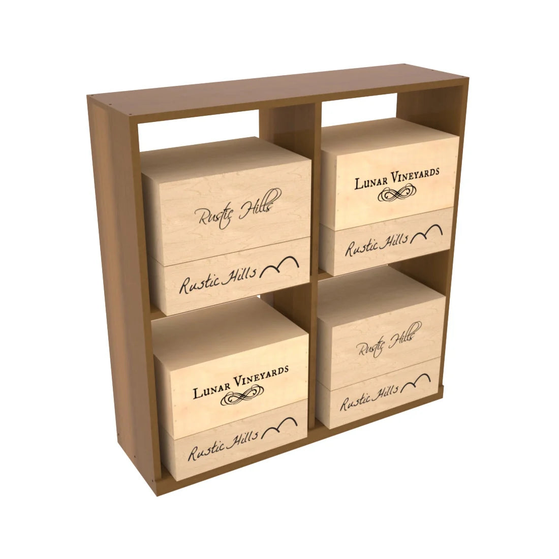 InstaCellar - Solid Case Bin in Premium Redwood Oak stained with WineSafe™ Satin Sealant