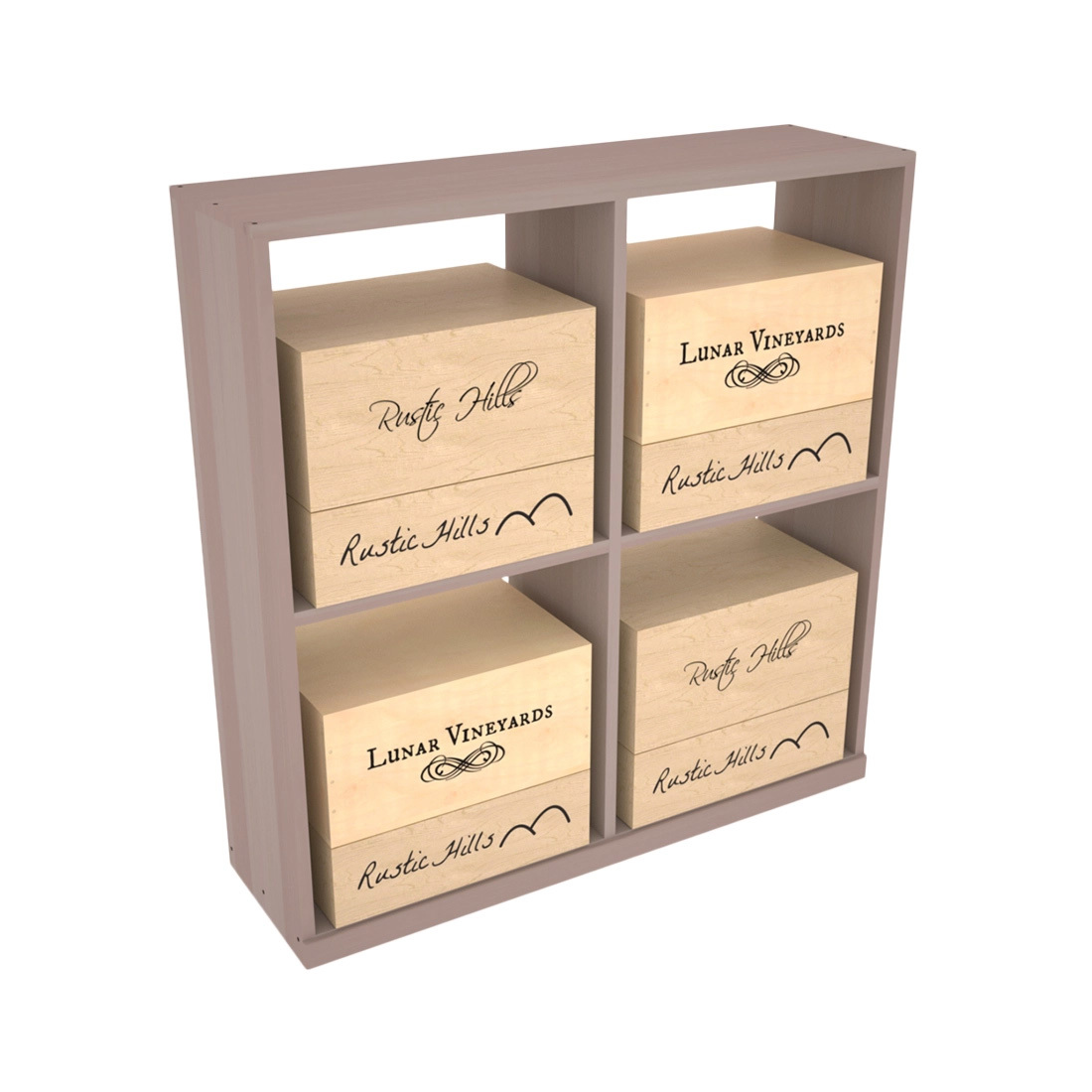 Retail Open Bin Base Display in Premium Redwood Greywash stained without WineSafe™ Satin Sealant
