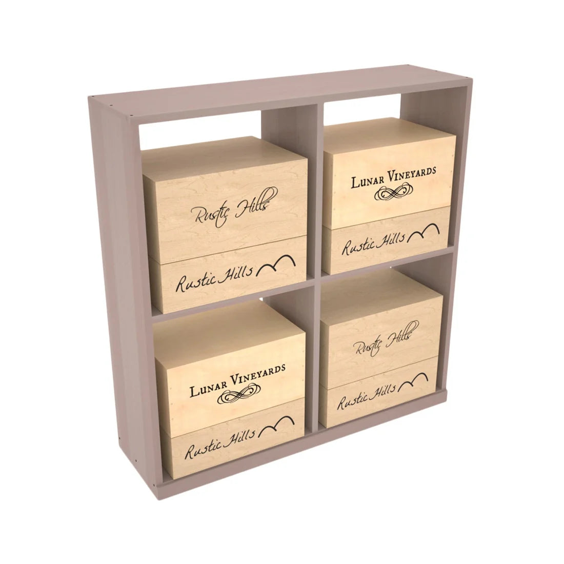 InstaCellar - Solid Case Bin in Premium Redwood Greywash stained with WineSafe™ Satin Sealant