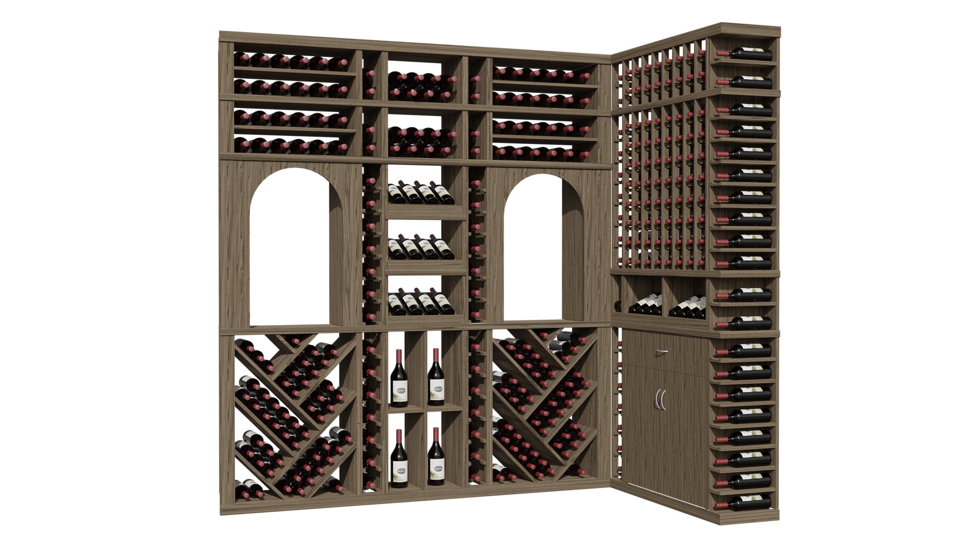 GrandCellar™ The Twin Arches Vignette in Walnut Unstained without WineSafe™ Satin Sealant