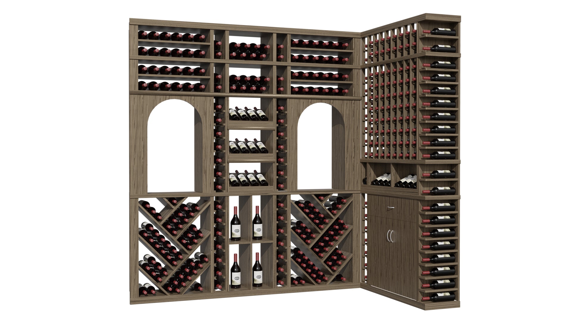 GrandCellar™ The Twin Arches Vignette in Walnut Unstained with WineSafe™ Satin Sealant