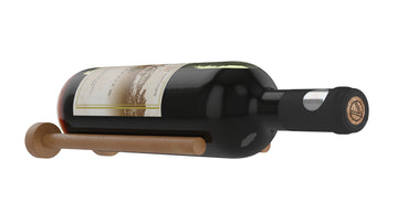 Vino Rails - Single-Bottle Cork-Forward Wall-Mounted Metal Wine Rack Peg in Cognac Leather- Limited Edition Drywall (includes Collars)