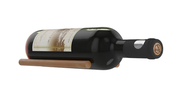 Vino Rails - Single-Bottle Cork-Forward Wall-Mounted Metal Wine Rack Peg in Cognac Leather- Limited Edition Wood/Studs