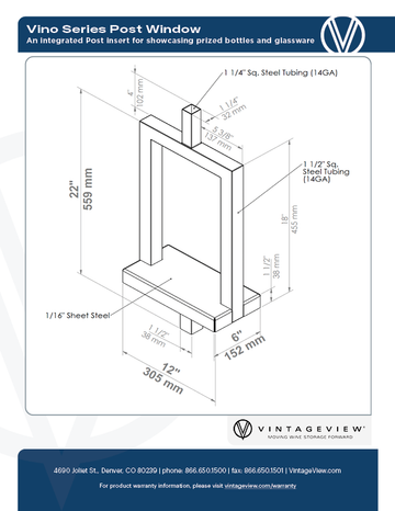 Vino Series Post Window Shelf for Upright Bottle & Glassware Display