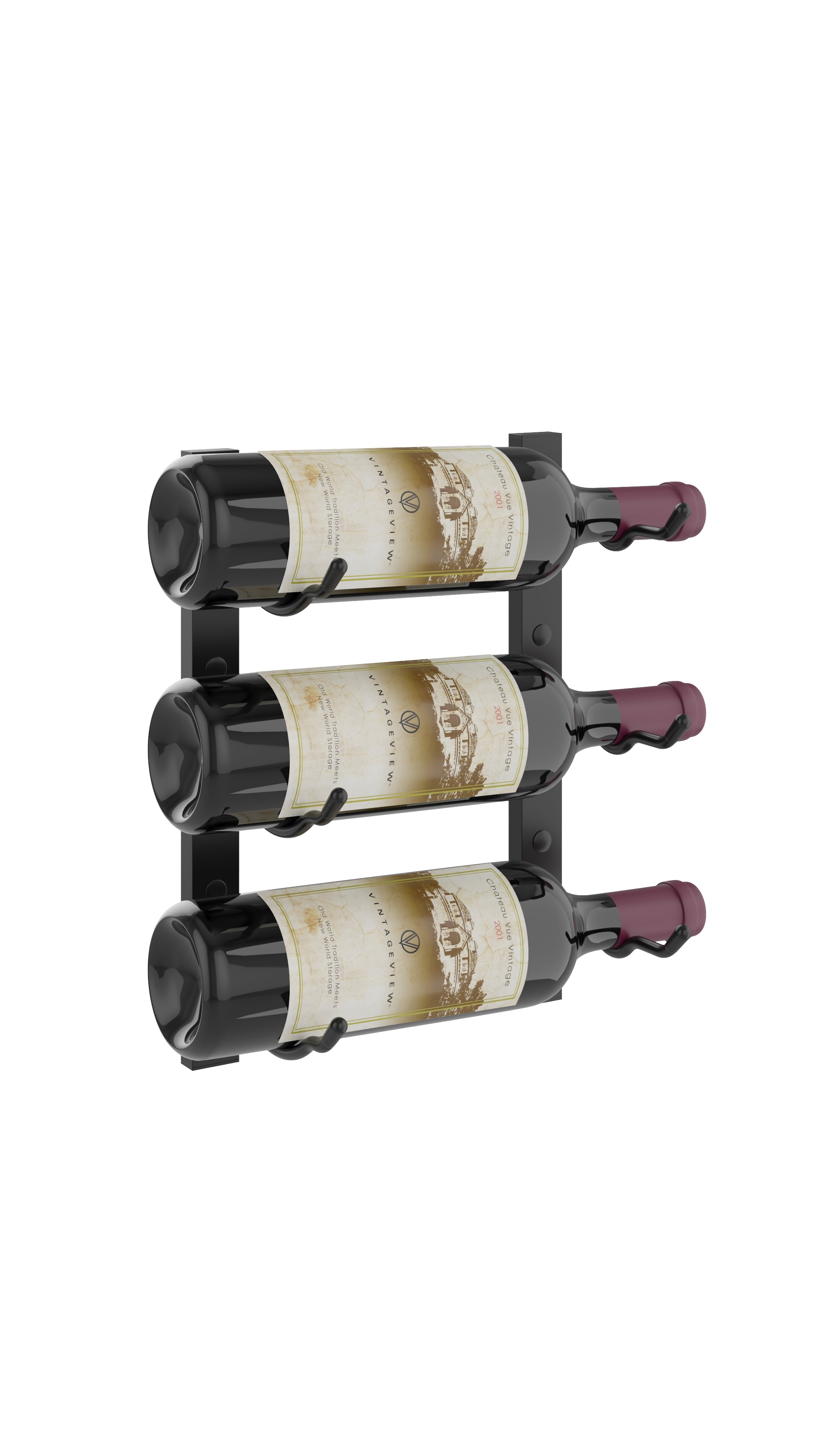 W Series Wine Rack 1 (modern wall mounted metal bottle storage) in 3 Bottles (Single Deep) Matte Black