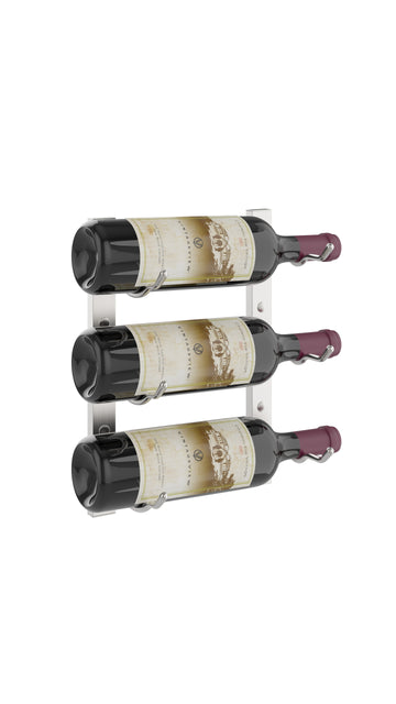 W Series Wine Rack 1 (modern wall mounted metal bottle storage) in 3 Bottles (Single Deep) Brushed Nickel