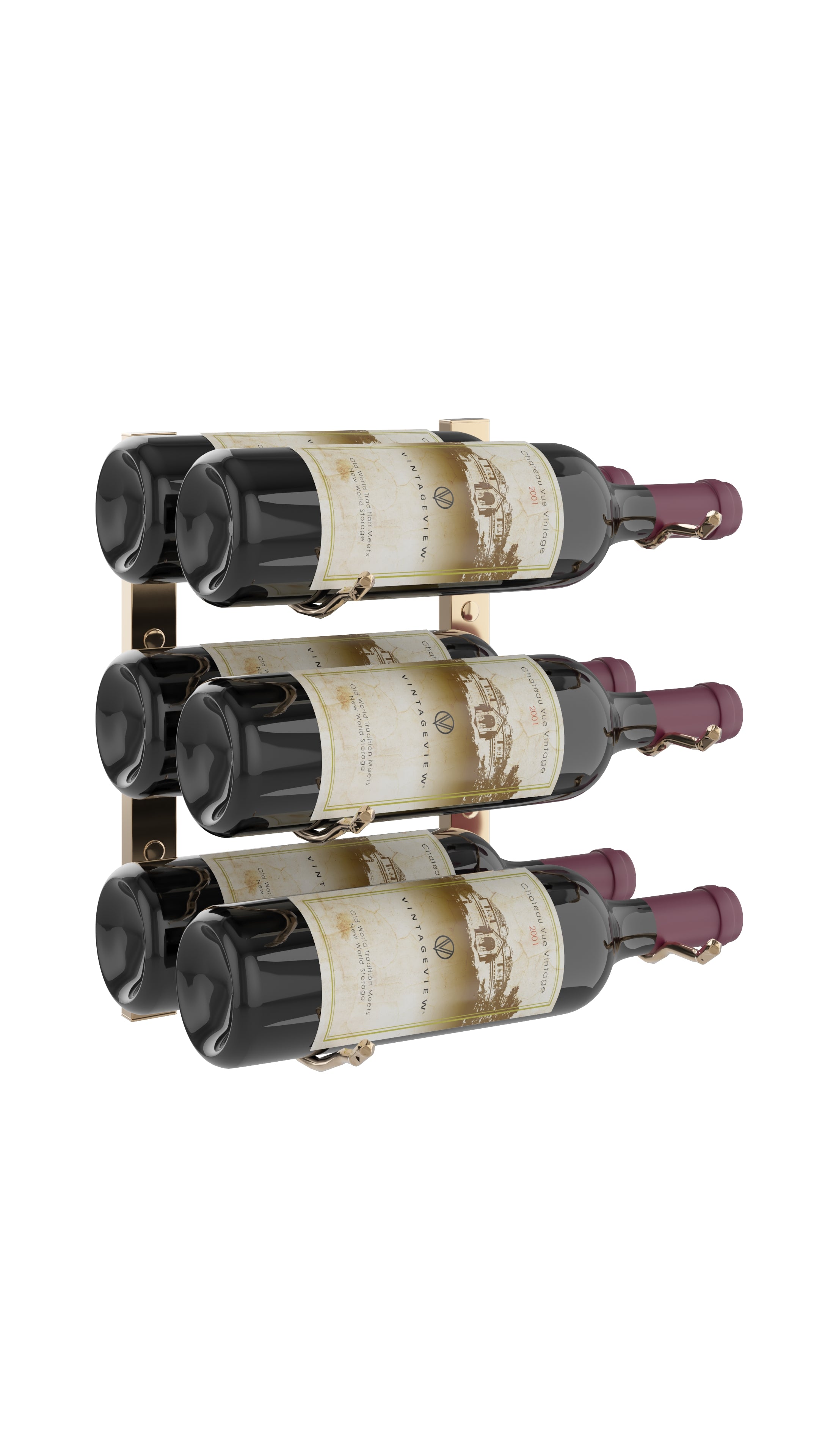 W Series Wine Rack 1 (modern wall mounted metal bottle storage) in 6 Bottles (Double Deep) Golden Bronze