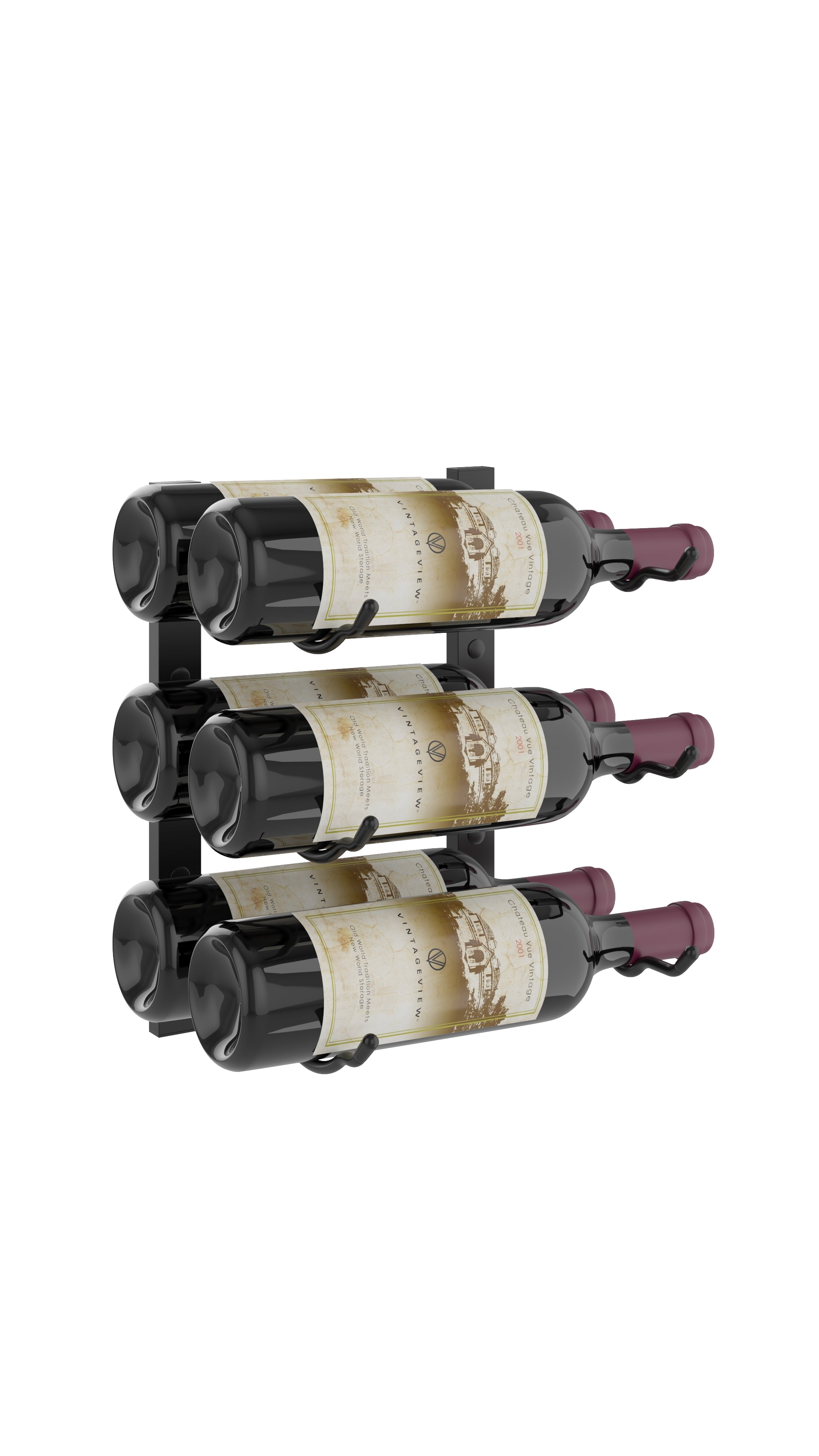 W Series Wine Rack 1 (modern wall mounted metal bottle storage) in 6 Bottles (Double Deep) Matte Black