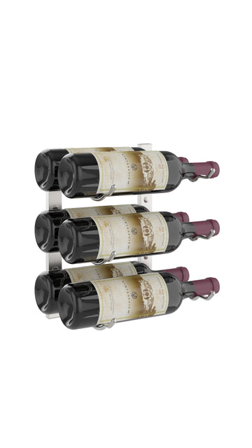 W Series Wine Rack 1 (modern wall mounted metal bottle storage) in 6 Bottles (Double Deep) Brushed Nickel