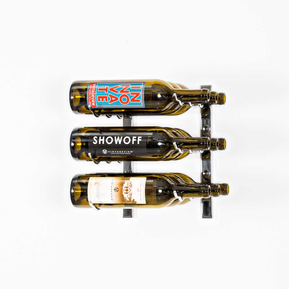 W Series Wine Rack 1 (modern wall mounted metal bottle storage) in 9 Bottles (Triple Deep) Chrome Luxe