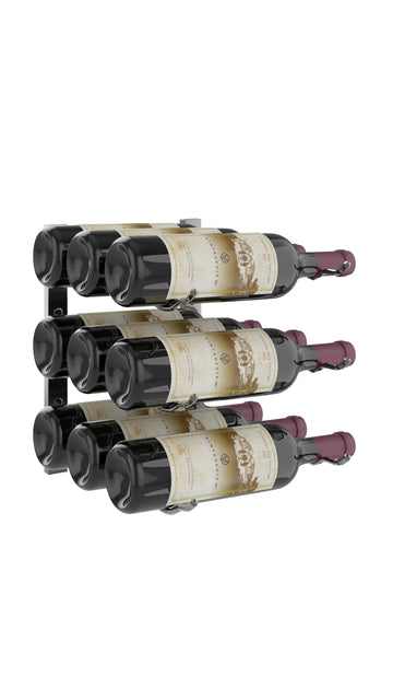 W Series Wine Rack 1 (modern wall mounted metal bottle storage) in 9 Bottles (Triple Deep) Gunmetal