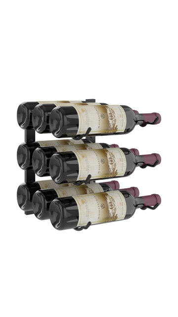 W Series Wine Rack 1 (modern wall mounted metal bottle storage) in 9 Bottles (Triple Deep) Matte Black