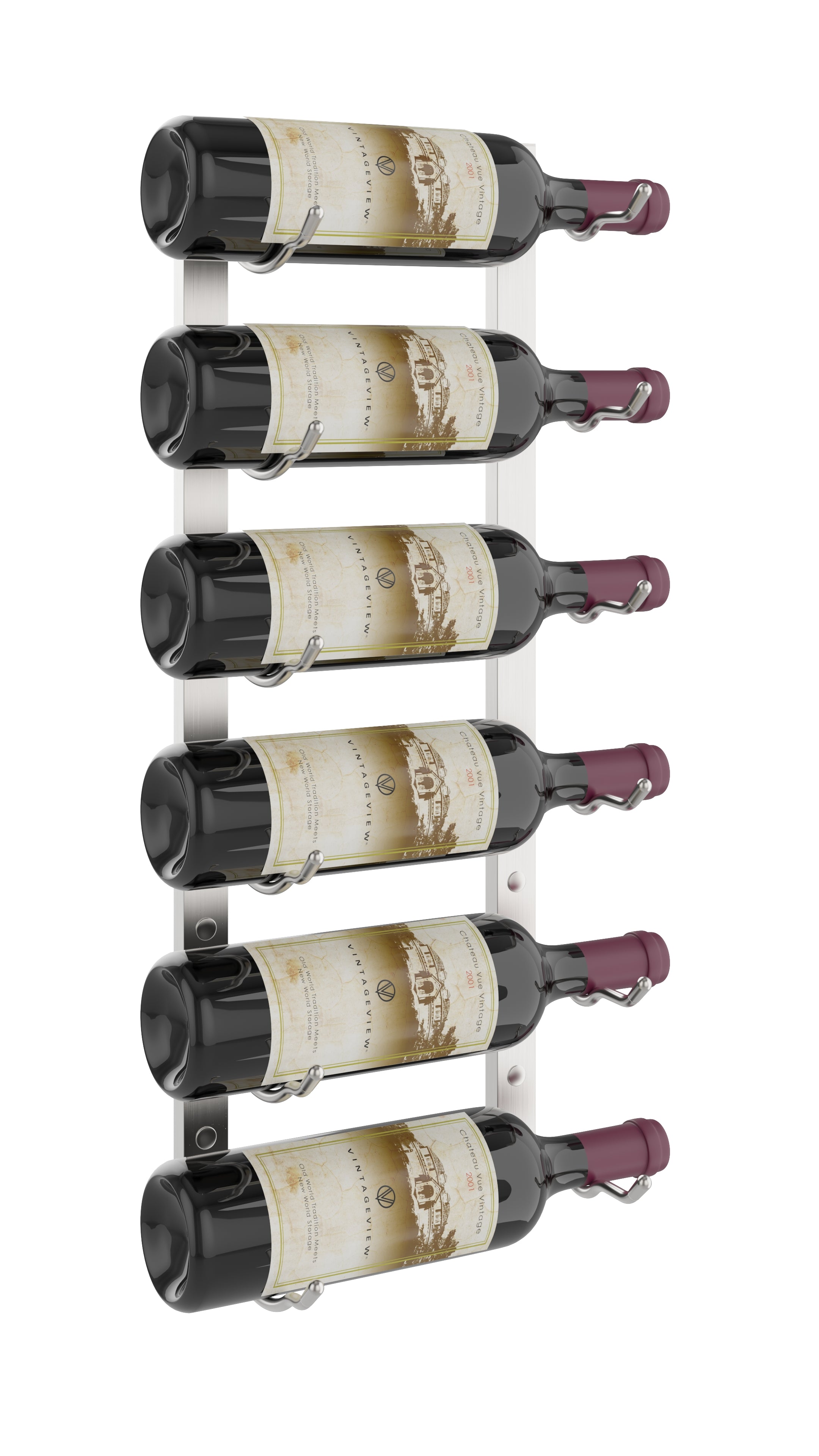 W Series Wine Rack 2 (wall mounted metal wine bottle storage) in 6 Bottles (Single Deep) Brushed Nickel