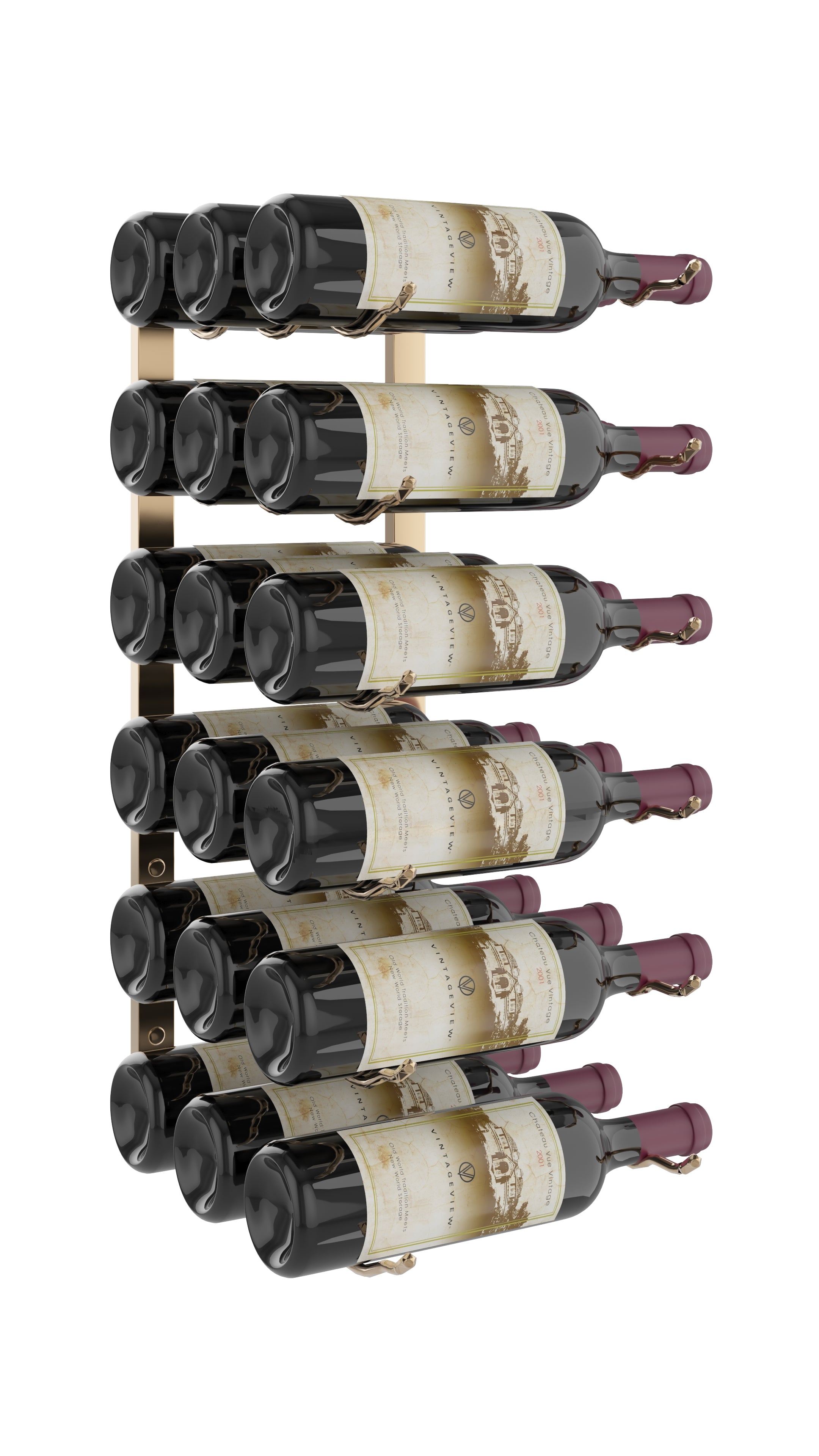 W Series Wine Rack 2 (wall mounted metal wine bottle storage) in 18 Bottles (Triple Deep) Golden Bronze