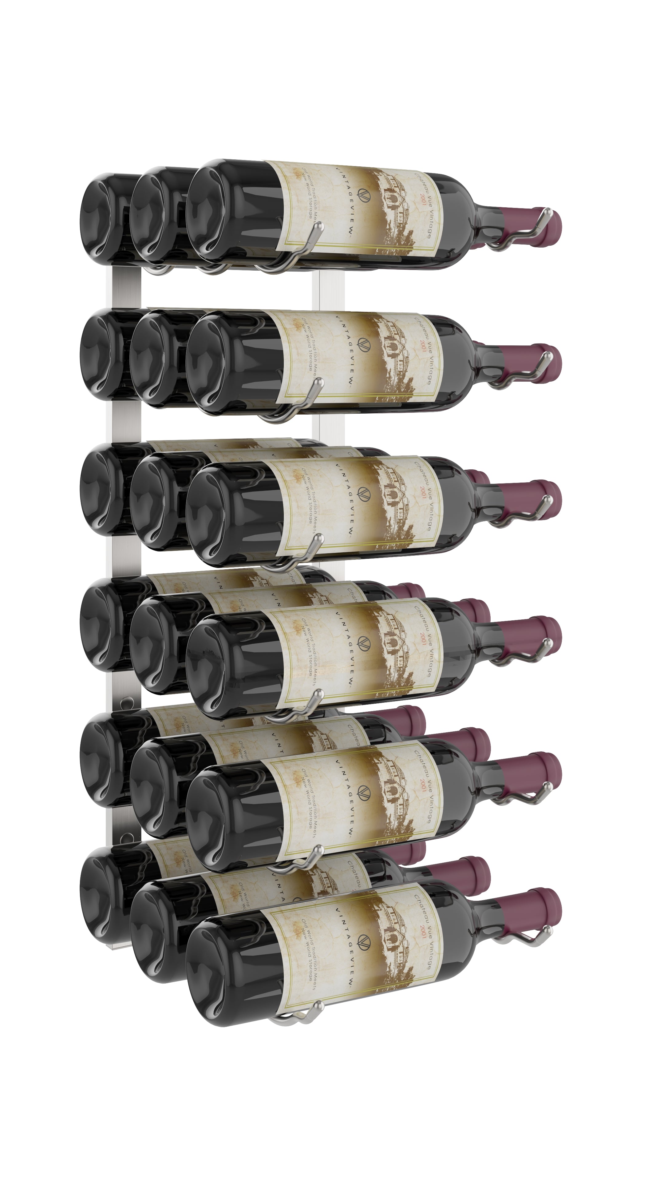 W Series Wine Rack 2 (wall mounted metal wine bottle storage) in 18 Bottles (Triple Deep) Brushed Nickel