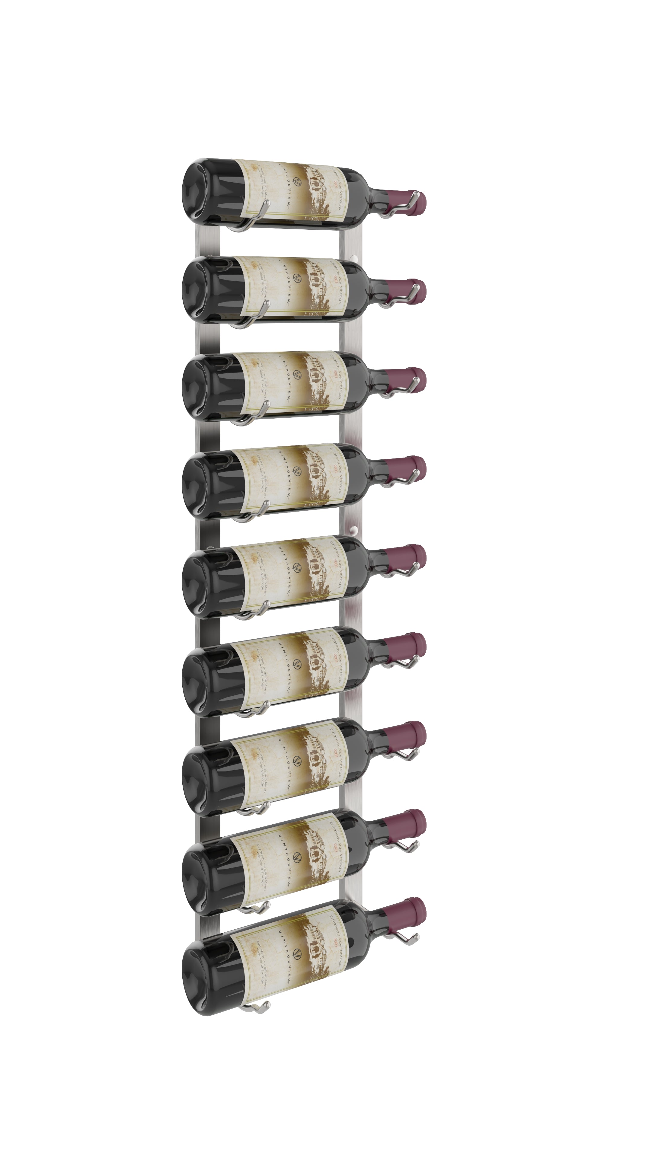 W Series Wine Rack 3 (wall mounted metal bottle storage) in 9 Bottles (Single Deep) Brushed Nickel