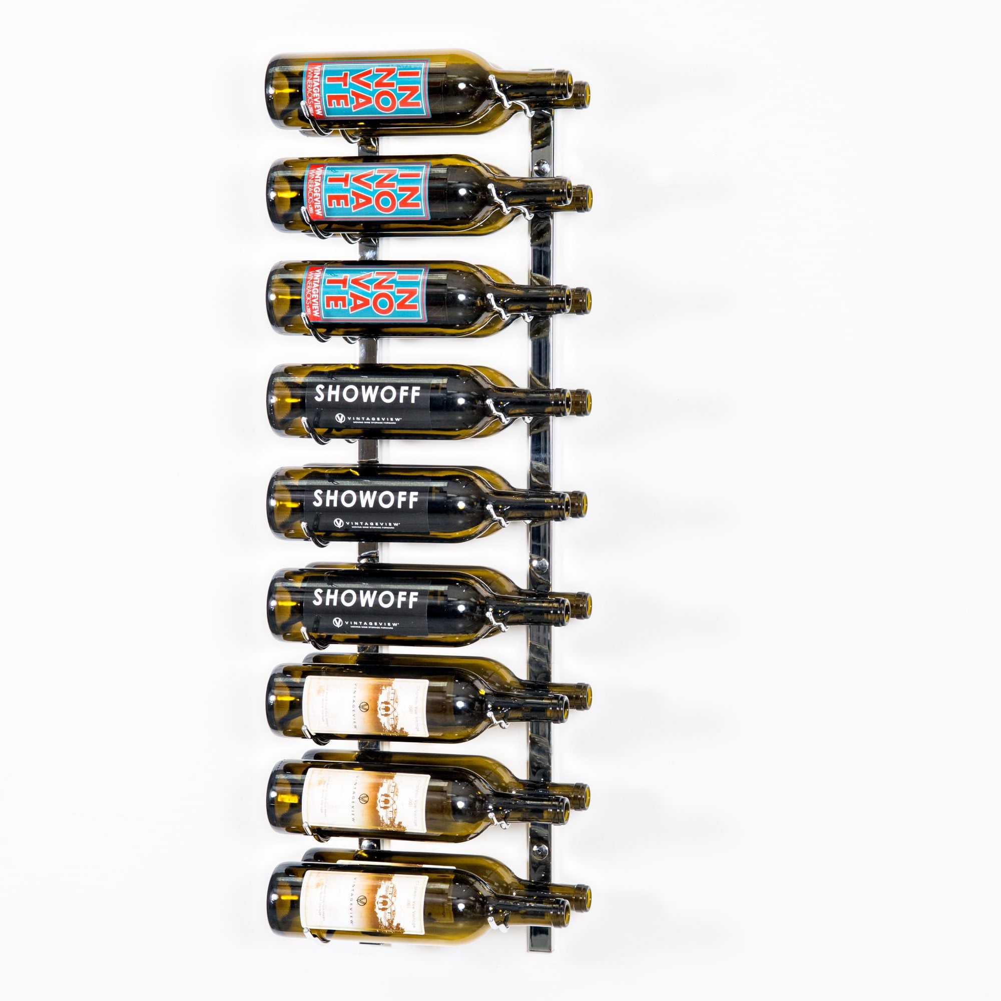 W Series Wine Rack 3 (wall mounted metal bottle storage) in 18 Bottles (Double Deep) Chrome Luxe