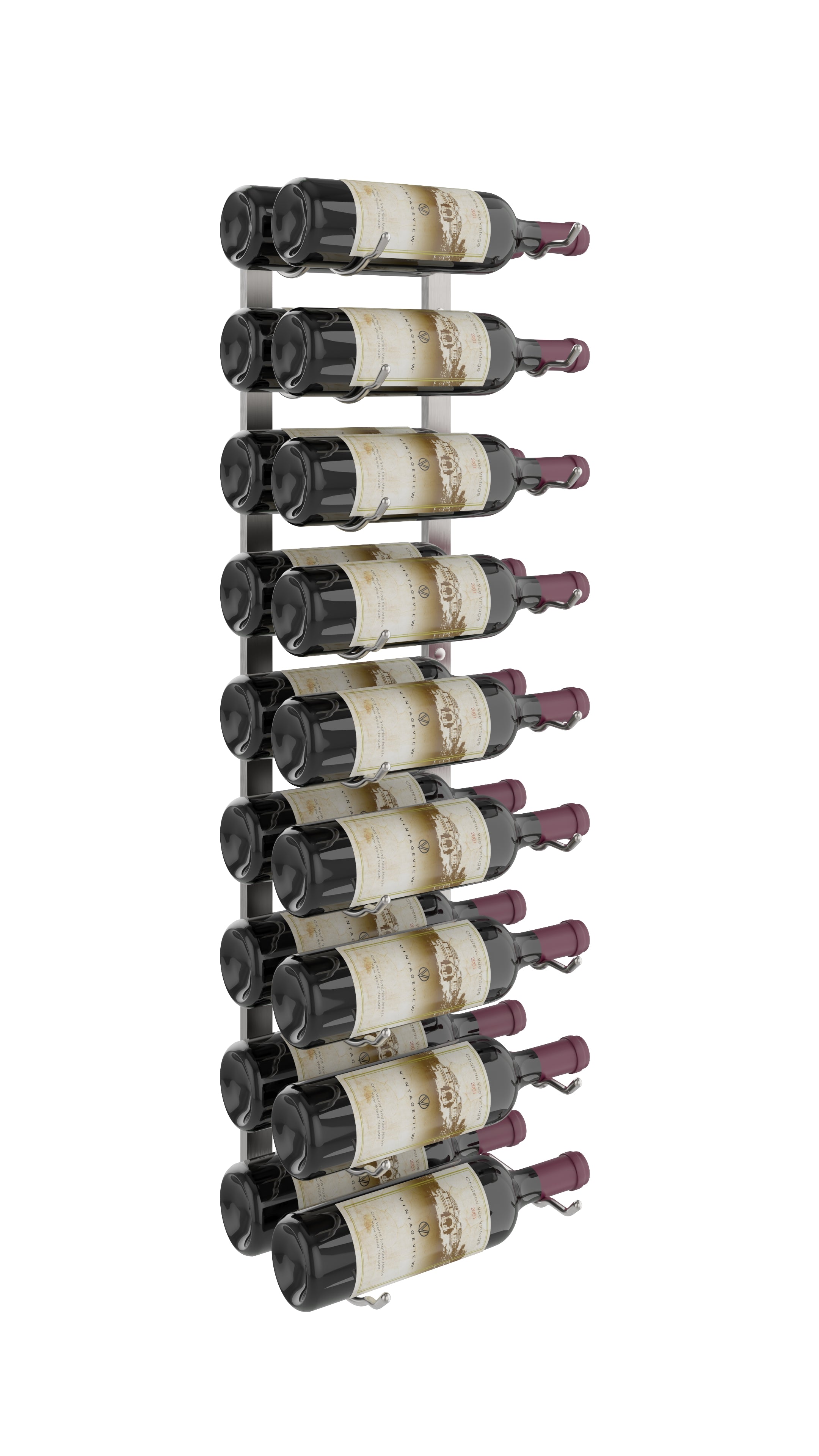 W Series Wine Rack 3 (wall mounted metal bottle storage) in 18 Bottles (Double Deep) Brushed Nickel