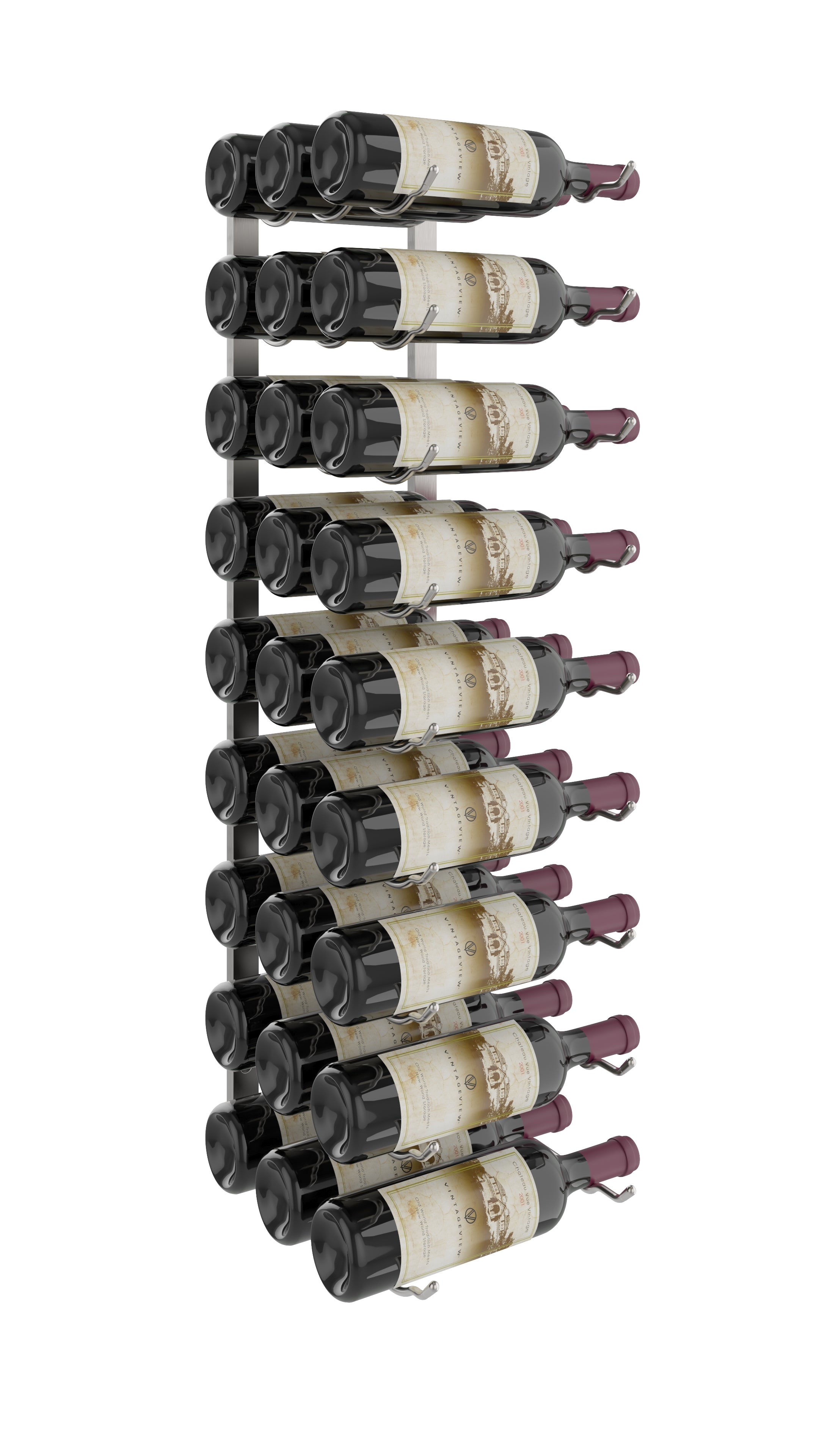 W Series Wine Rack 3 (wall mounted metal bottle storage) in 27 Bottles (Triple Deep) Brushed Nickel