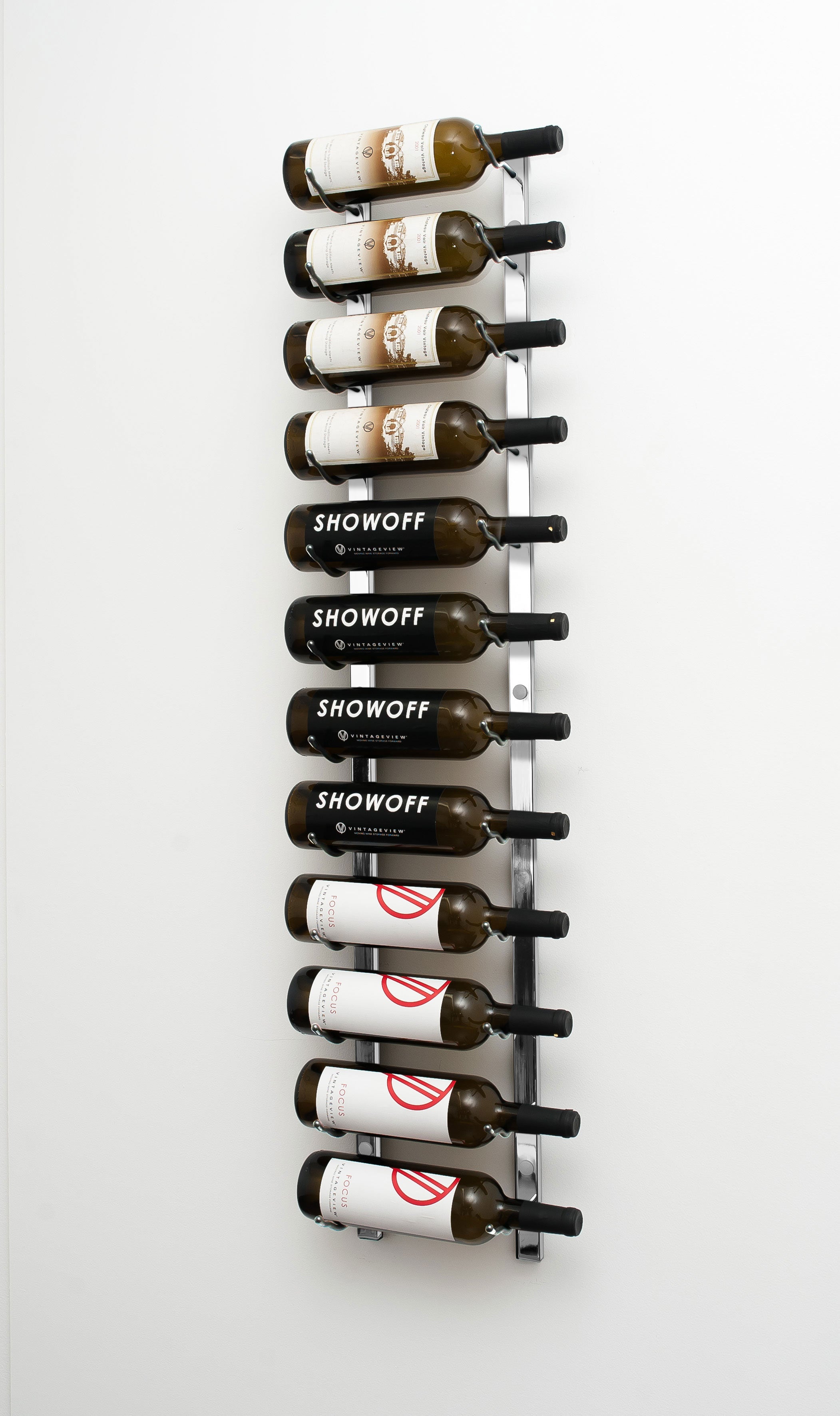 W Series 4 - 4ft Wall Mounted Metal Wine Rack in 12 Bottles (Single Deep) Chrome Luxe