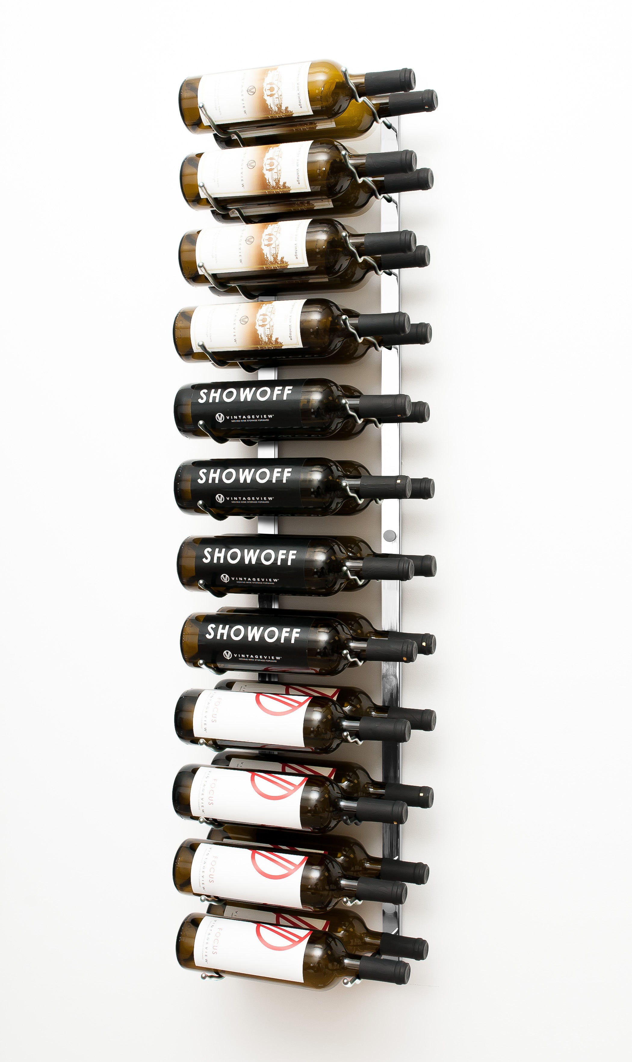 W Series 4 - 4ft Wall Mounted Metal Wine Rack in 24 Bottles (Double Deep) Chrome Luxe