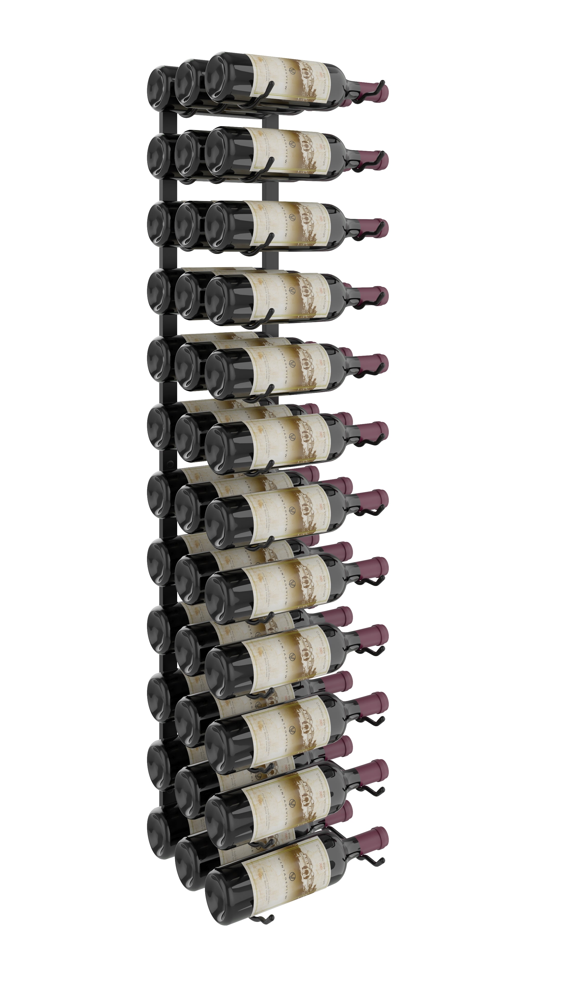 W Series Wine Rack 4 (wall mounted metal bottle storage) in 36 Bottles (Triple Deep) Matte Black