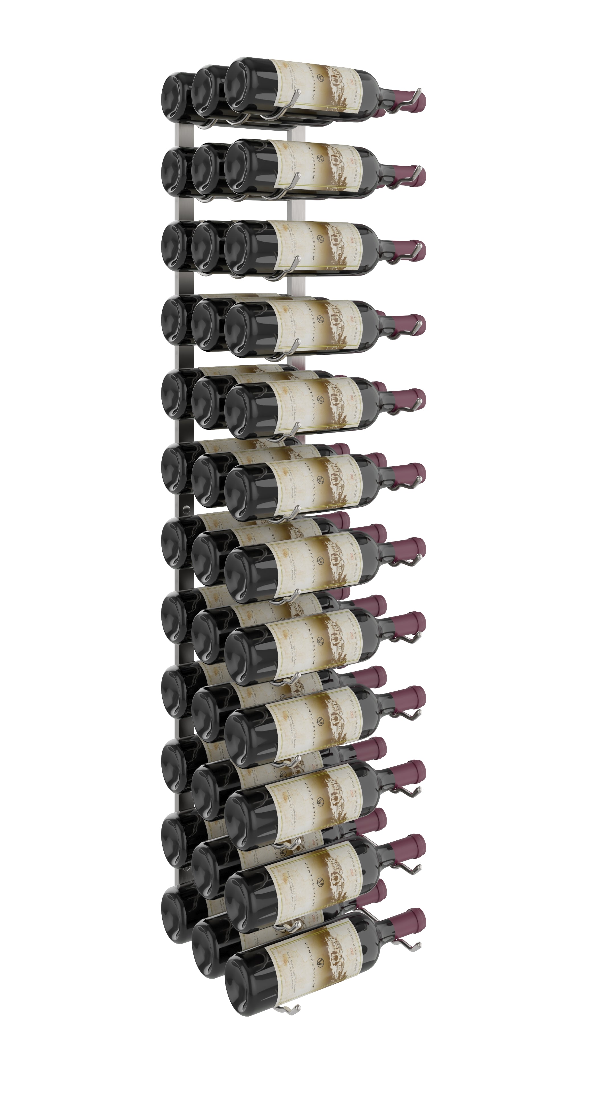 W Series Wine Rack 4 (wall mounted metal bottle storage) in 36 Bottles (Triple Deep) Brushed Nickel