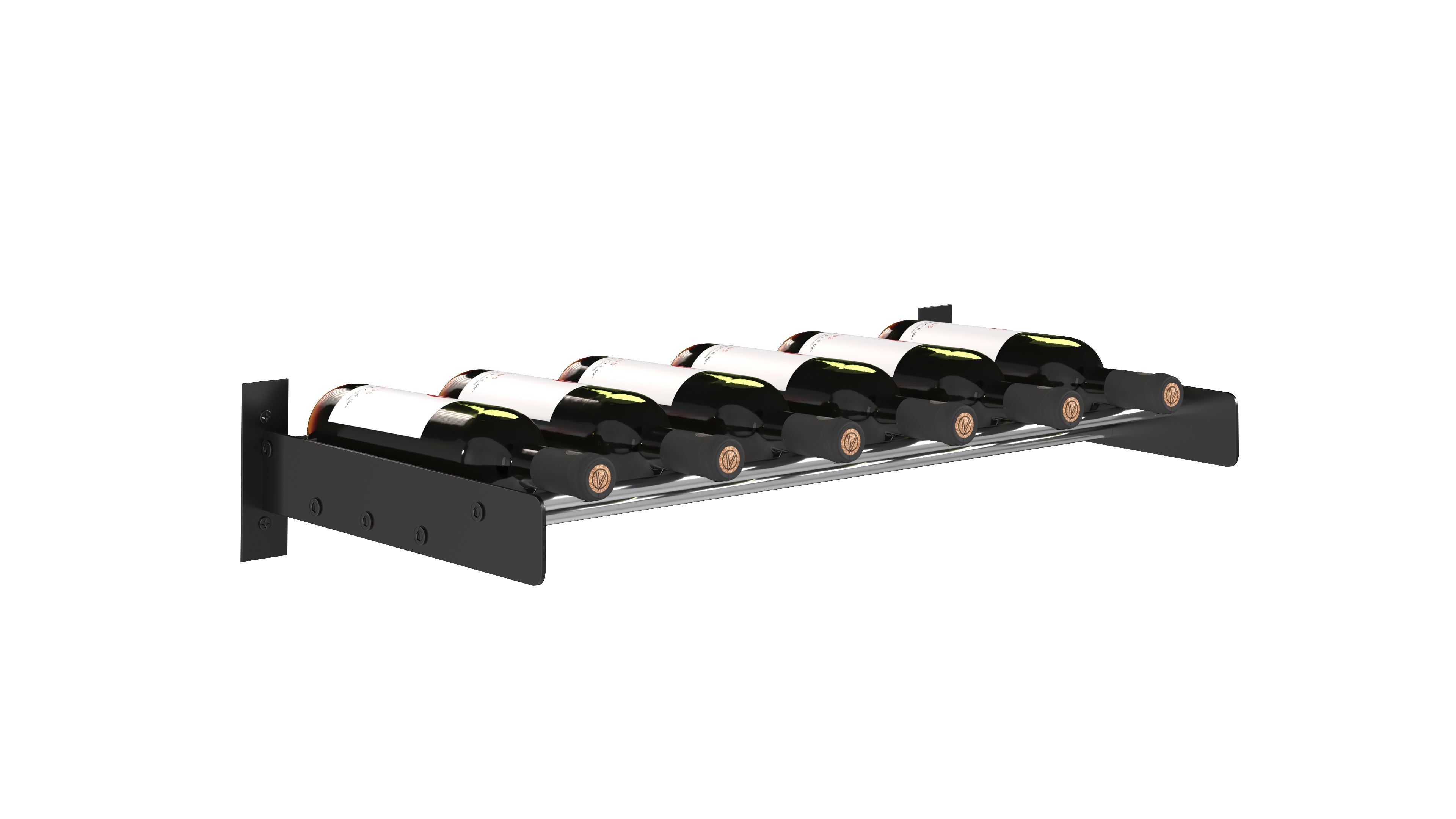 Evolution Wine Wall Cork Ledge in 6 bottles Matte Black/Chrome