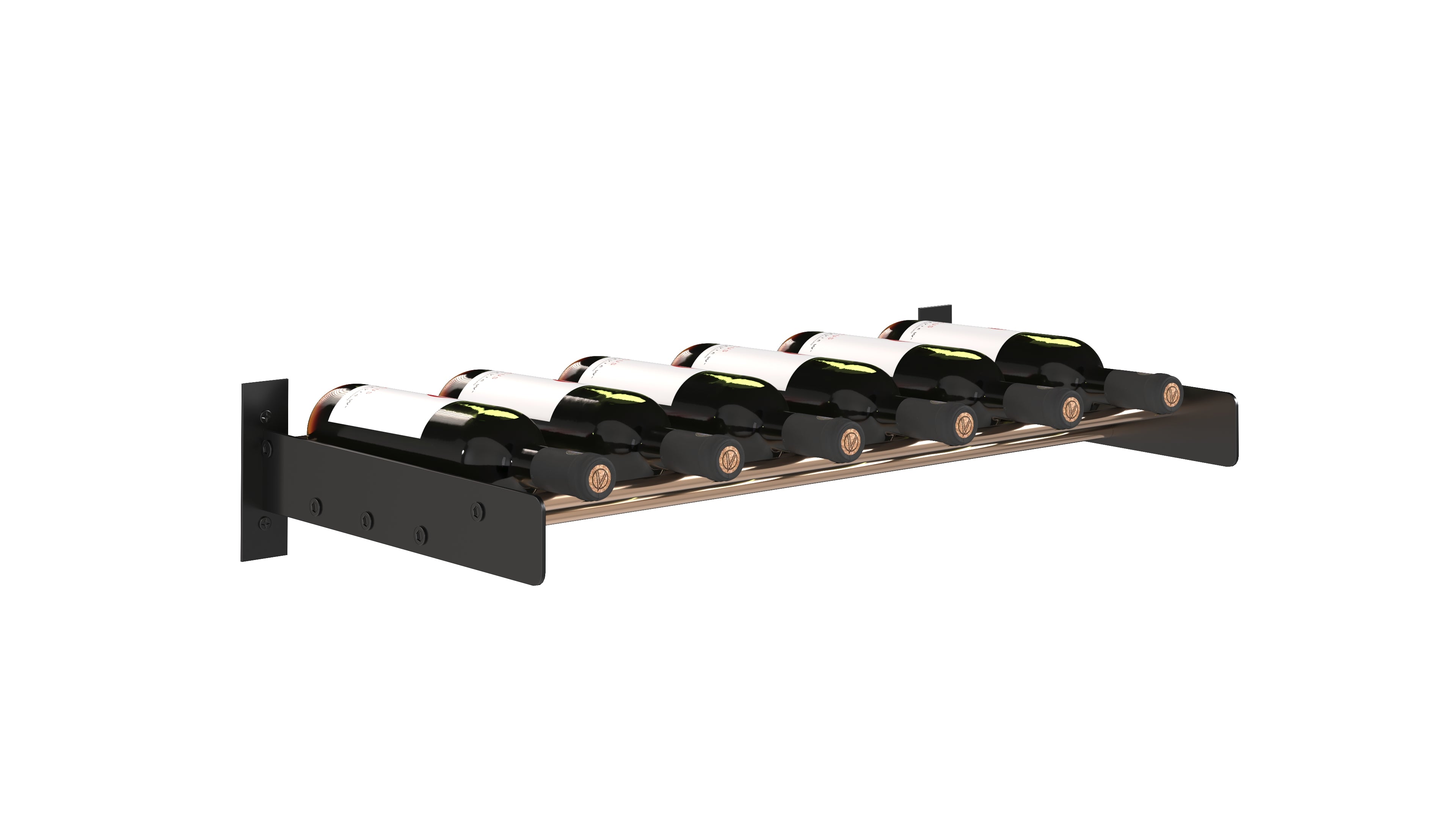Evolution Wine Wall Cork Ledge in 6 bottles Matte Black/Golden Bronze