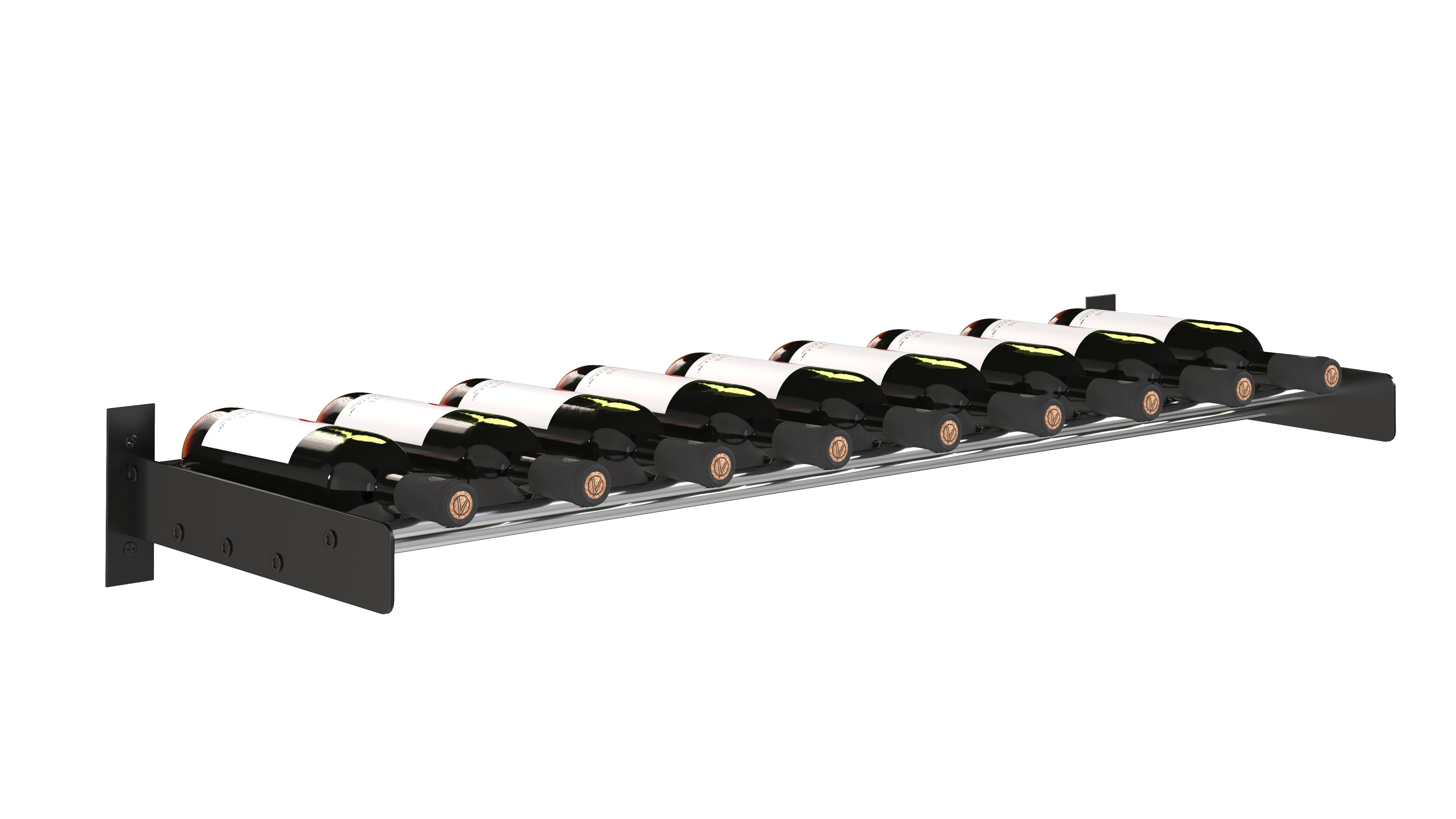 Evolution Wine Wall Cork Ledge in 9 bottle Matte Black/Chrome