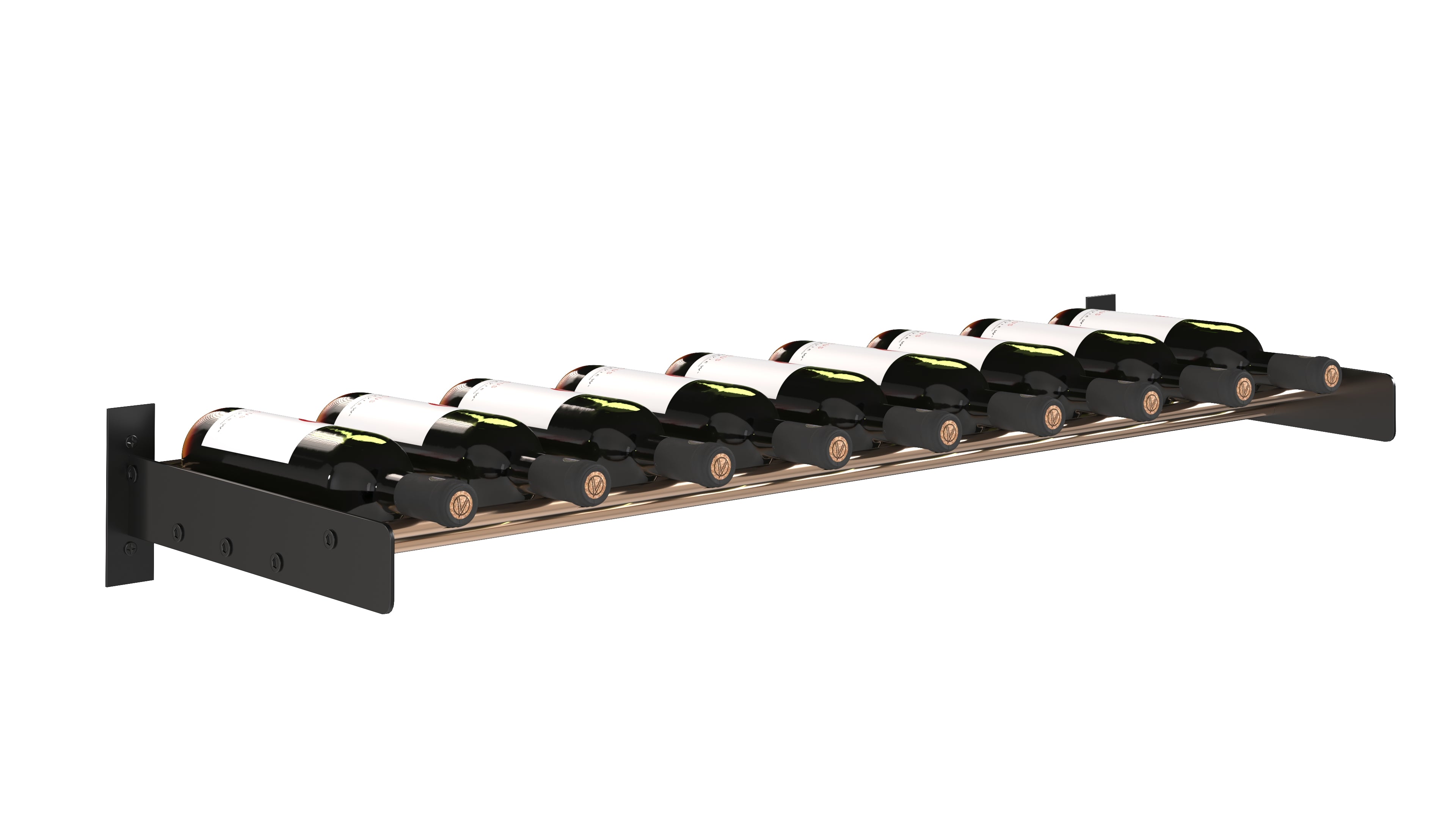 Evolution Wine Wall Cork Ledge in 9 bottle Matte Black/Golden Bronze