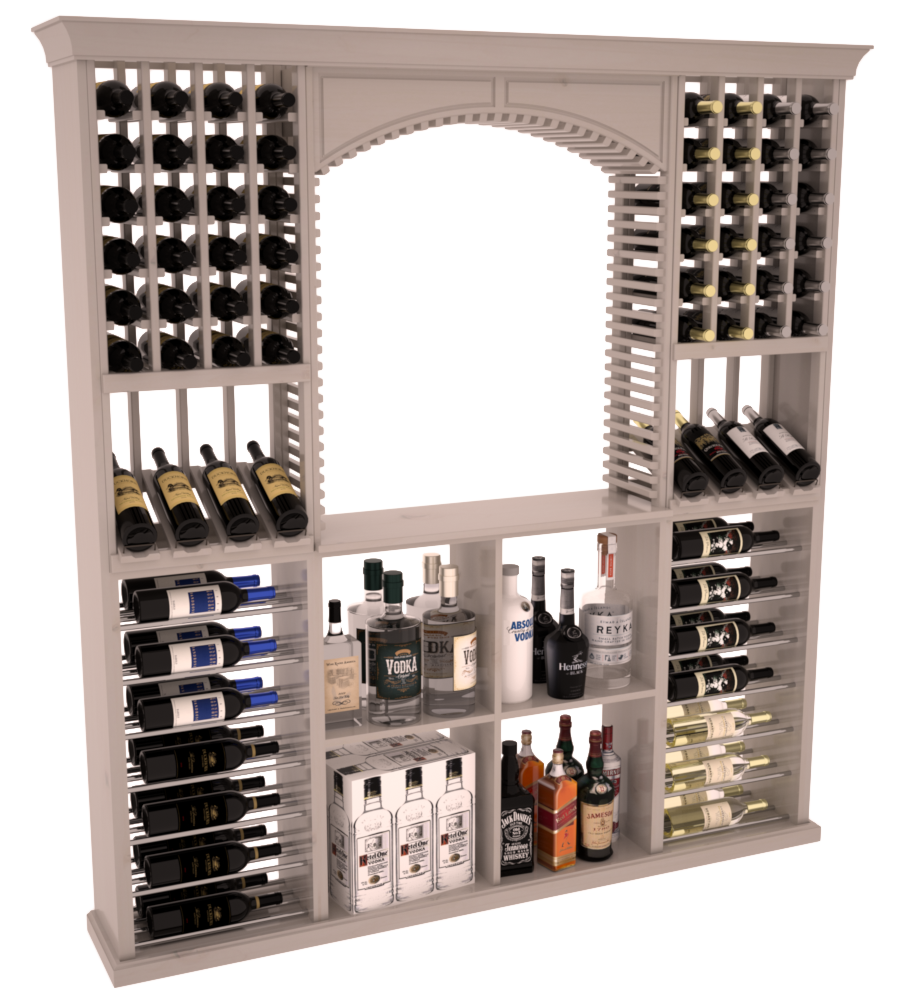 InstaCellar - Liquor Storage Arezzo Kit in Knotty Alder Greywash stained with WineSafe™ Satin Sealant