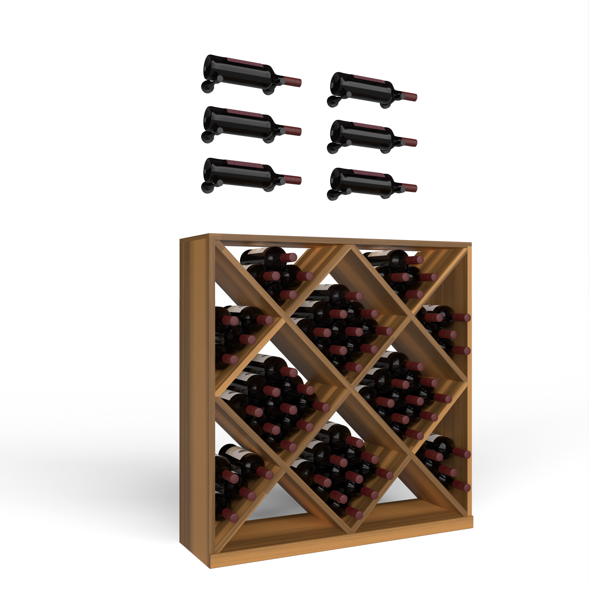 Wine Room Essentials Bundle - Diamond Cube x Vino Pin Designer Kit in Matte Black Metal in Premium Redwood Oak stained with WineSafe™ Satin Sealant