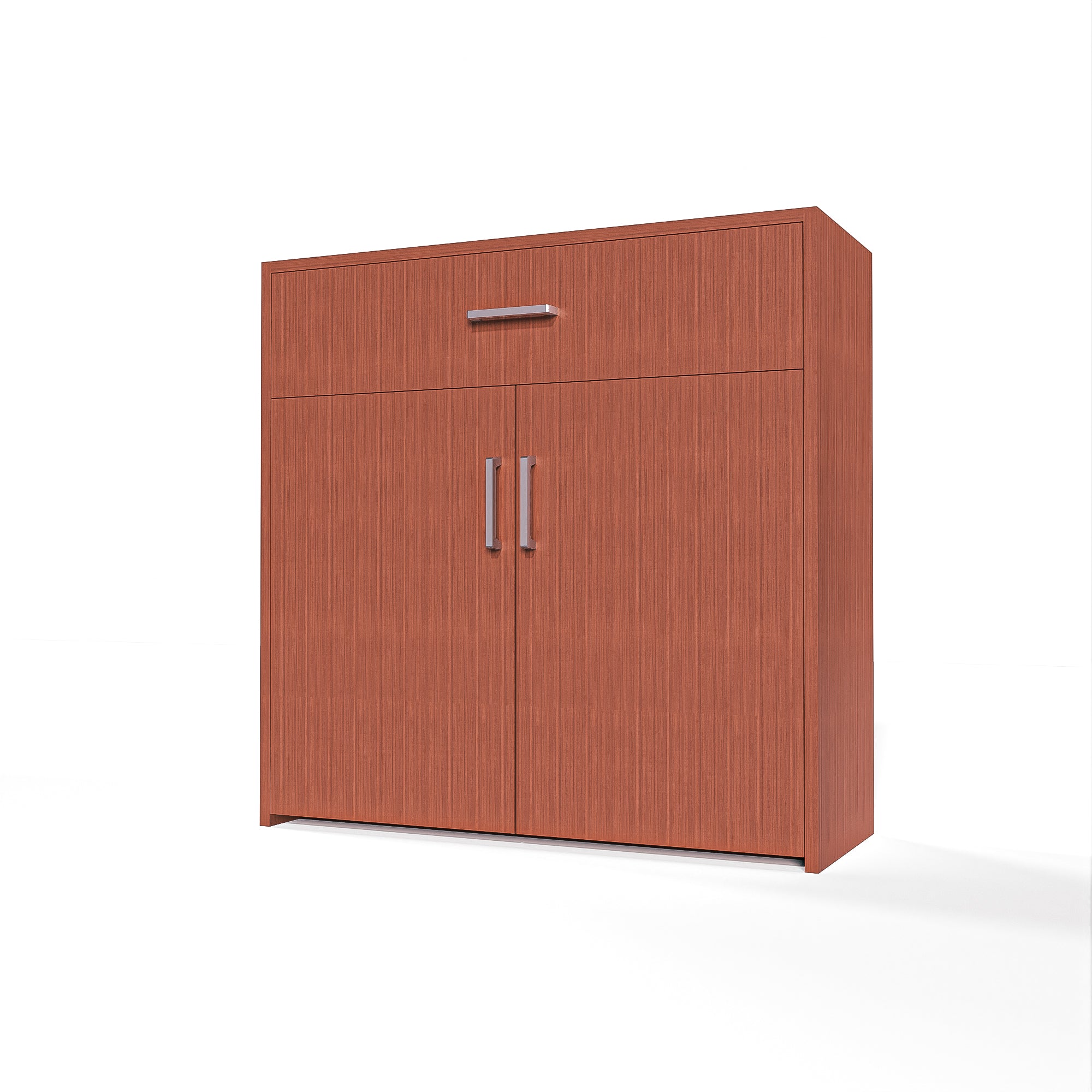 GrandCellar™ - 8 Column Full-Depth Wine & Liquor Cabinet, Silver Handle Pulls in Sapele Mahogany Unstained with WineSafe™ Satin Sealant