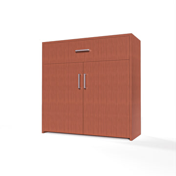 GrandCellar™ - 8 Column Full-Depth Wine & Liquor Cabinet, Silver Handle Pulls in Sapele Mahogany Unstained with WineSafe™ Satin Sealant