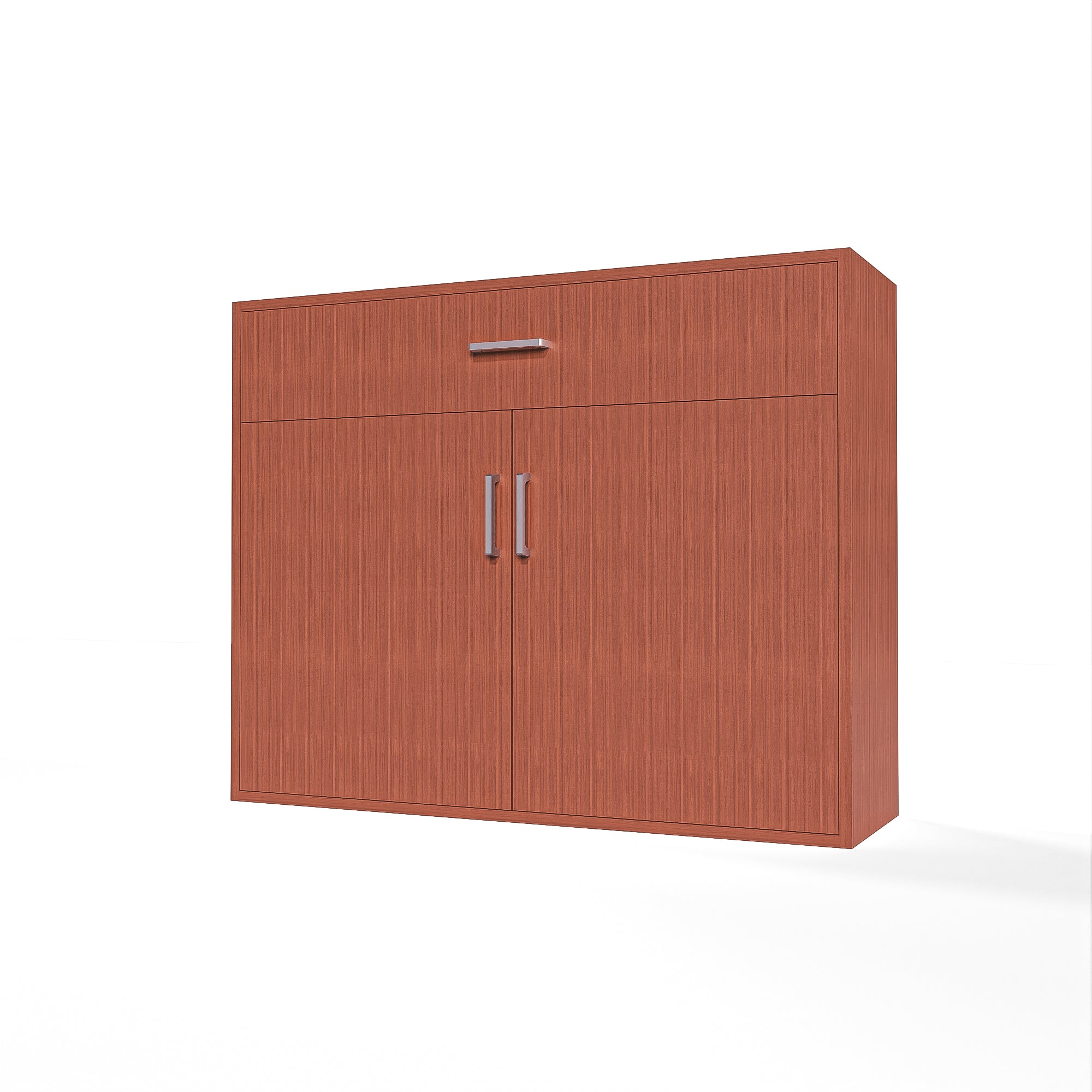 GrandCellar™ - 10 Column Full-Depth Wine & Liquor Cabinet, Silver Handle Pulls in Sapele Mahogany Unstained with WineSafe™ Satin Sealant