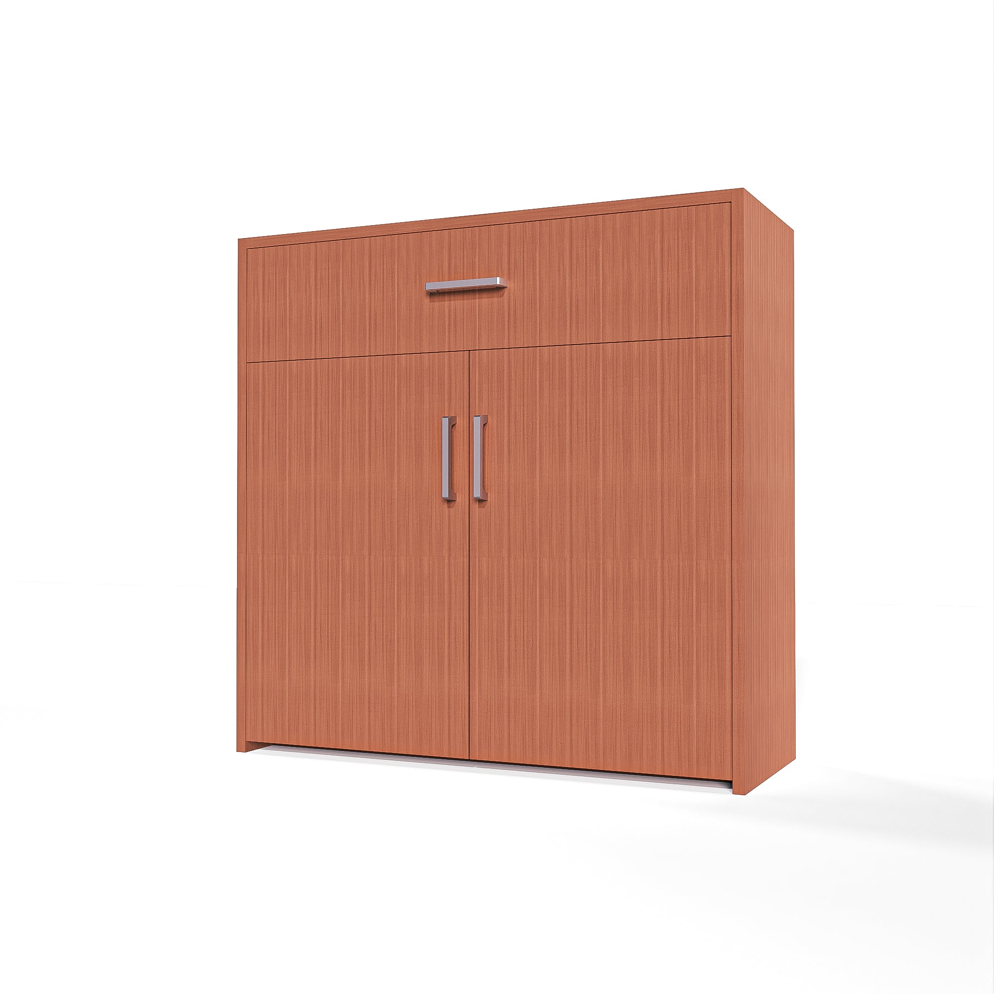 GrandCellar™ - 8 Column Full-Depth Wine & Liquor Cabinet, Silver Handle Pulls in Sapele Mahogany Unstained without WineSafe™ Satin Sealant