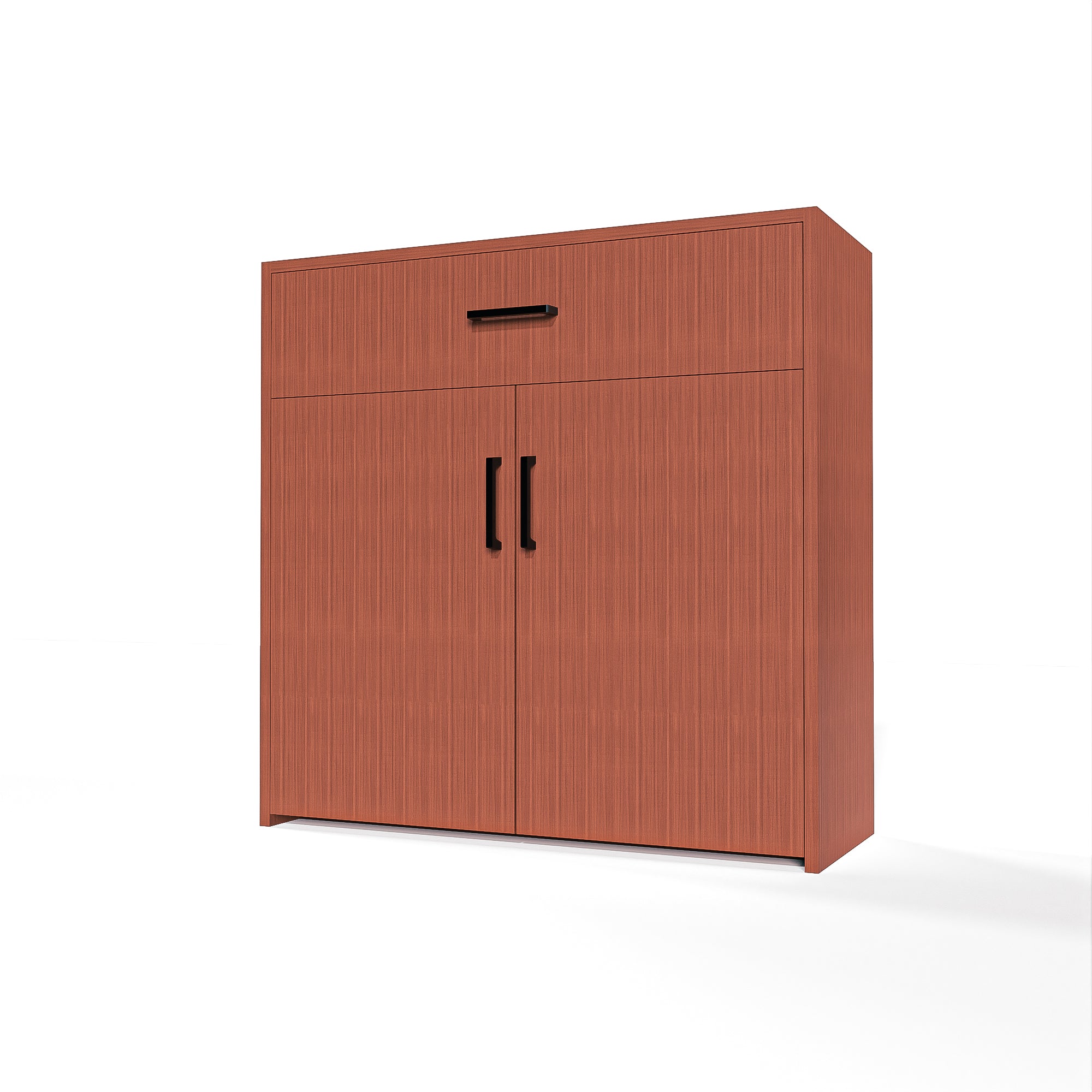 GrandCellar™ - 8 Column Full-Depth Wine & Liquor Cabinet - Black Handle Pulls in Sapele Mahogany Unstained with WineSafe™ Satin Sealant