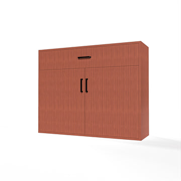 GrandCellar™ - 10 Column Full-Depth Wine & Liquor Cabinet - Black Handle Pulls in Sapele Mahogany Unstained with WineSafe™ Satin Sealant