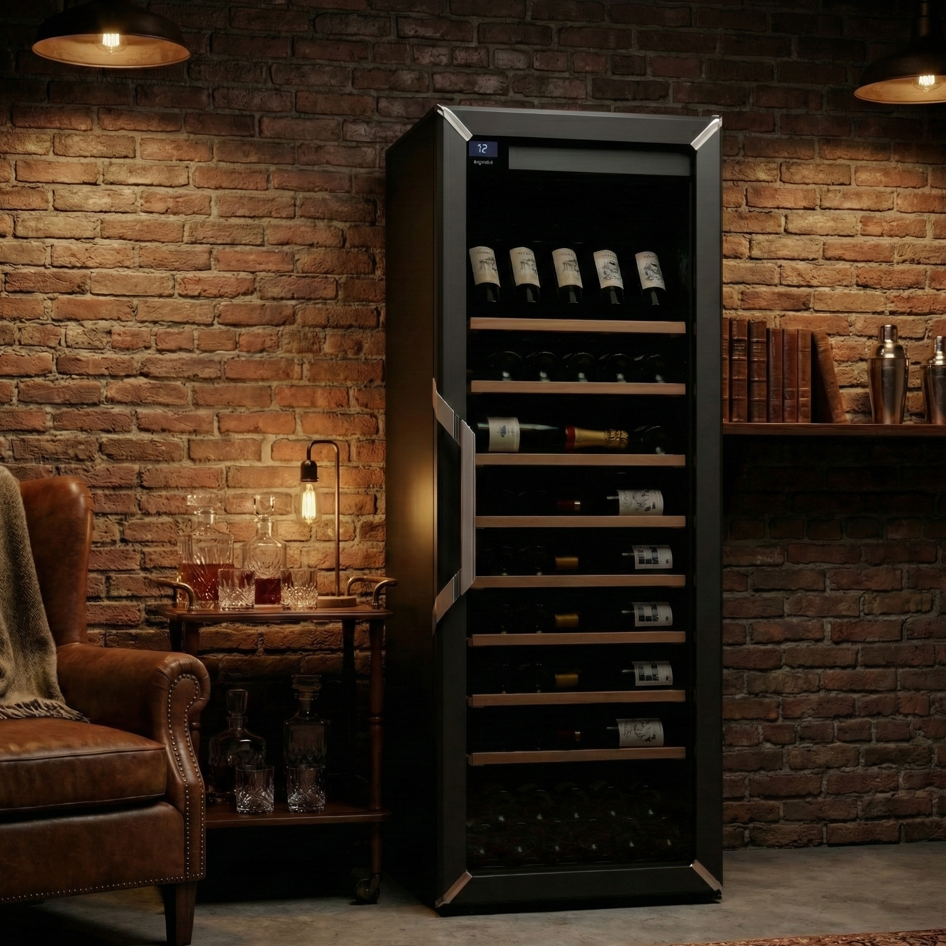 Goguette Large Single Zone Wine Fridge with Presentation Row Upgrade – Black |150+ Bottle Capacity