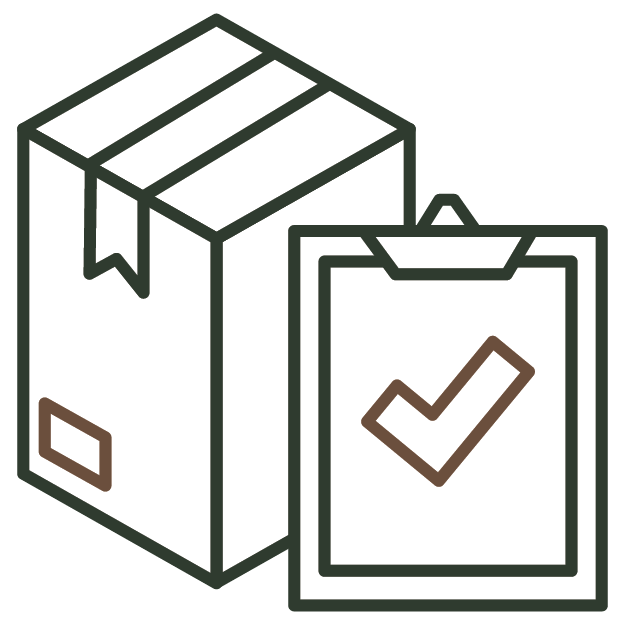 Icon of a box and a clipboard with a check mark on a white background